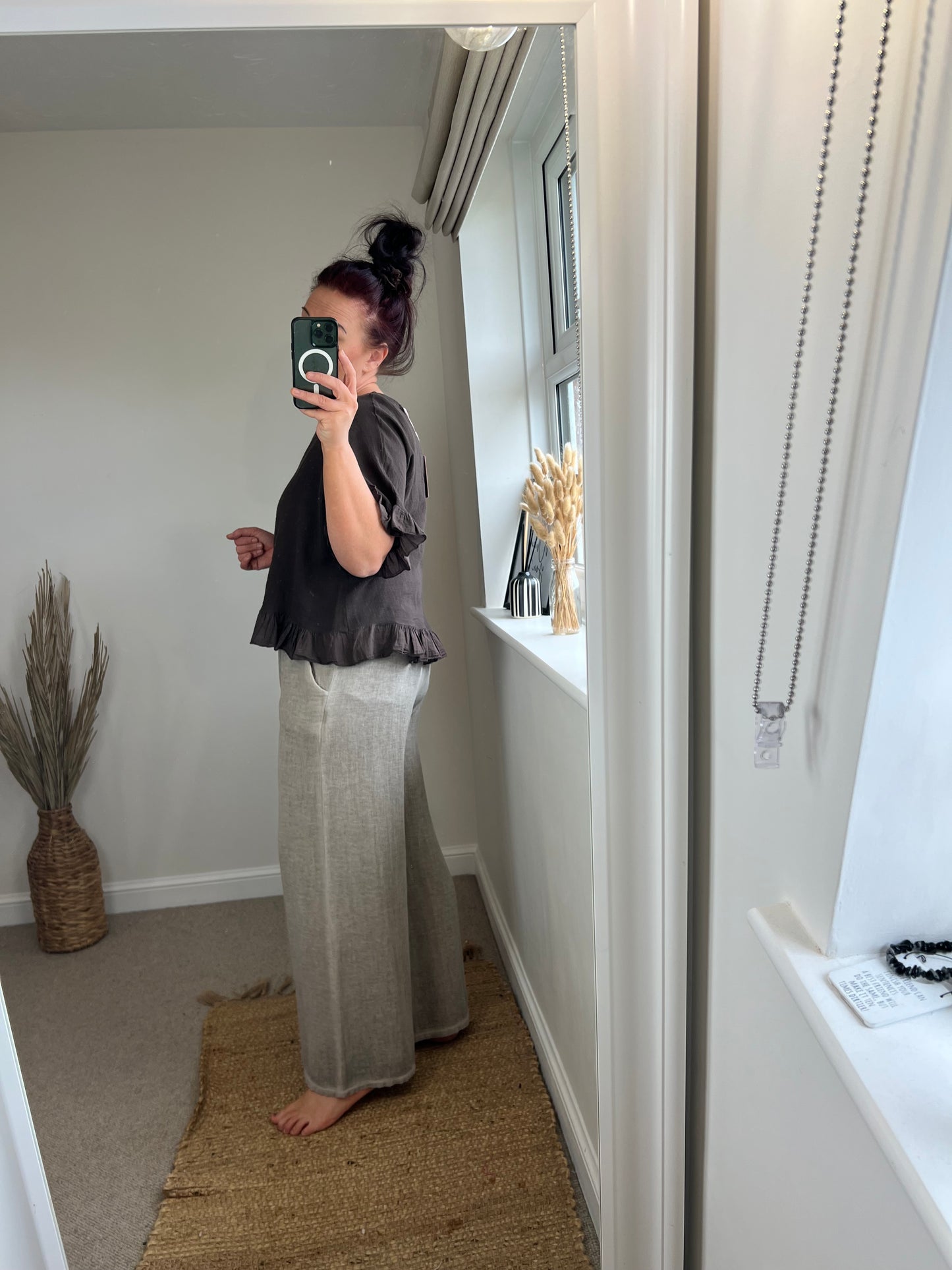 Wide Leg Linen Trousers - Mocha