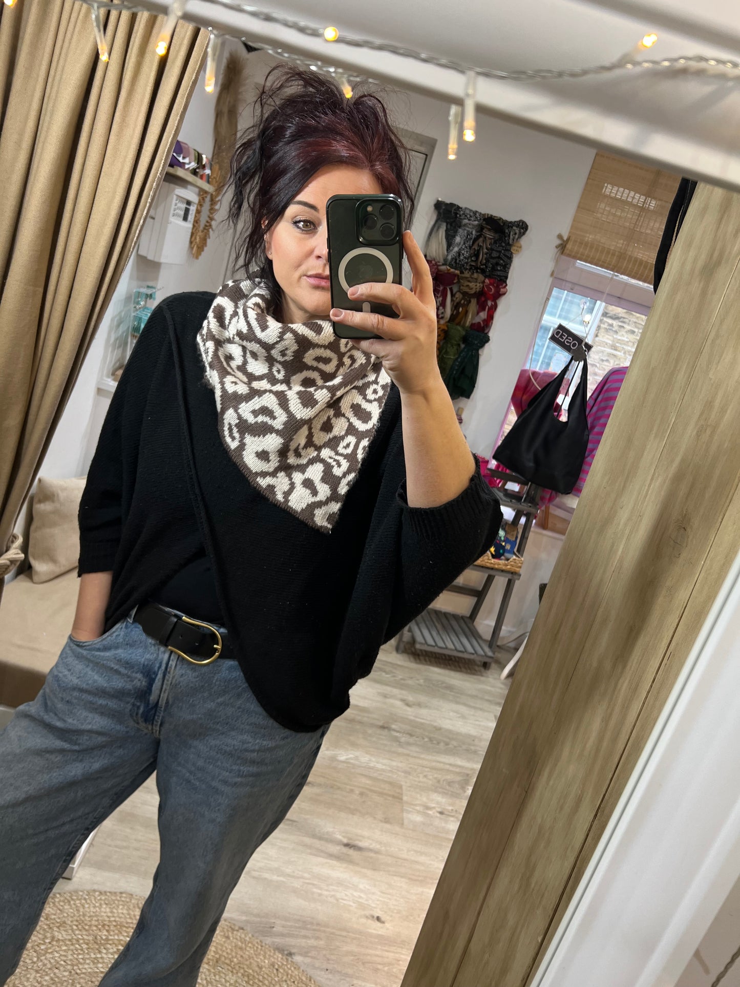 Handkerchief Triangle Scarf - Mocha Leopard