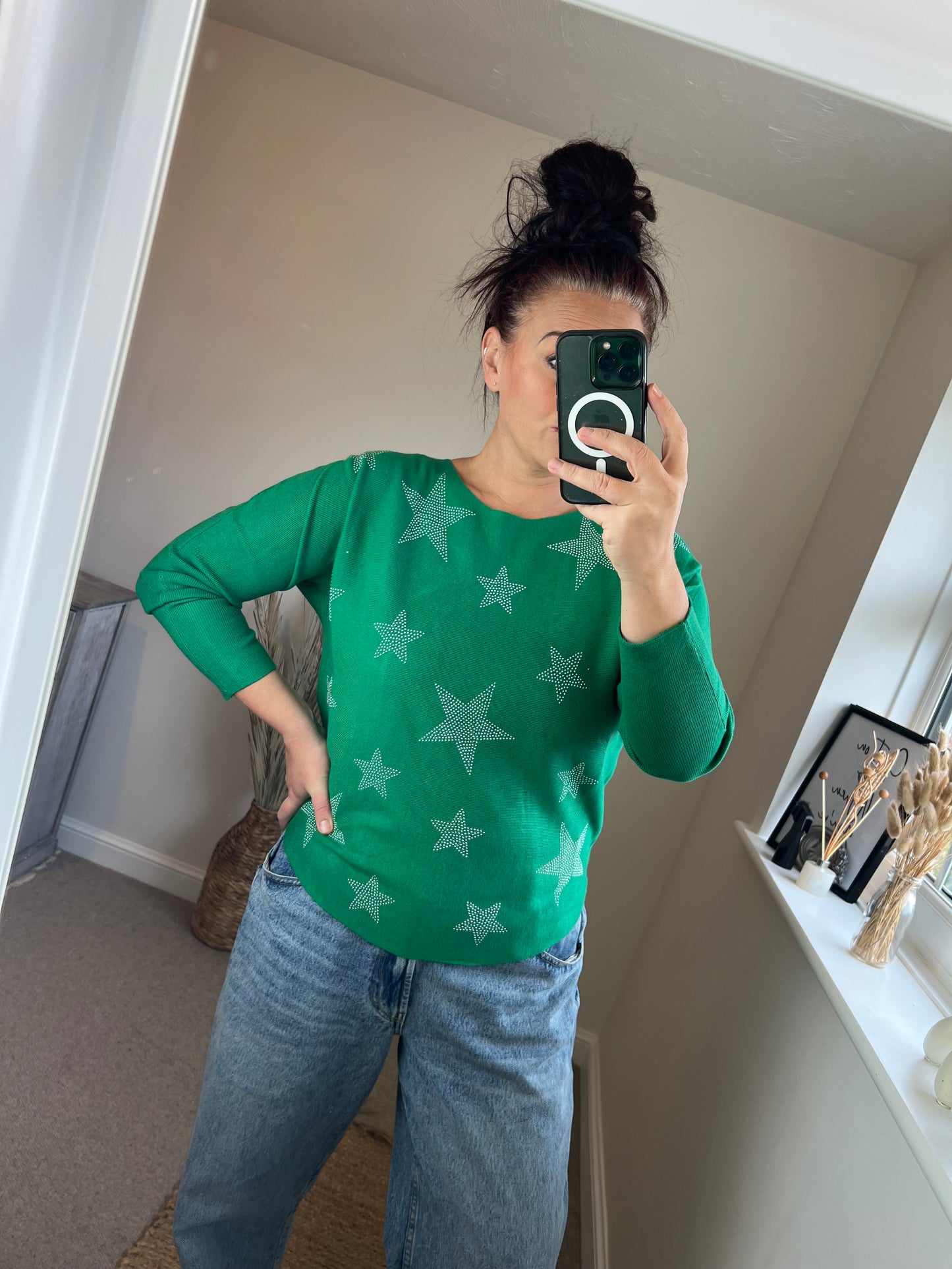 Studded Star Jumper - Green