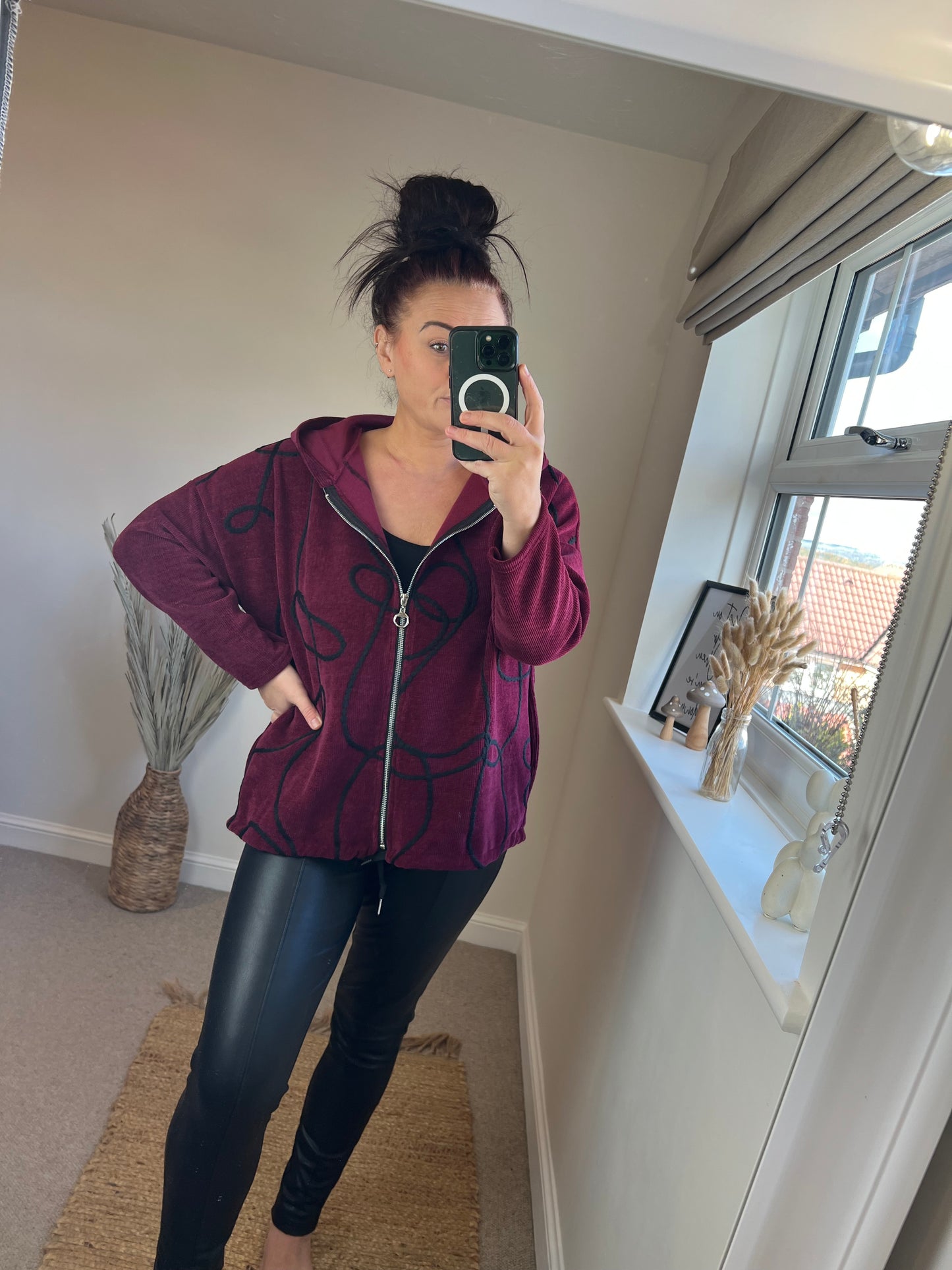 Cord Zipped Hoodie - Wine