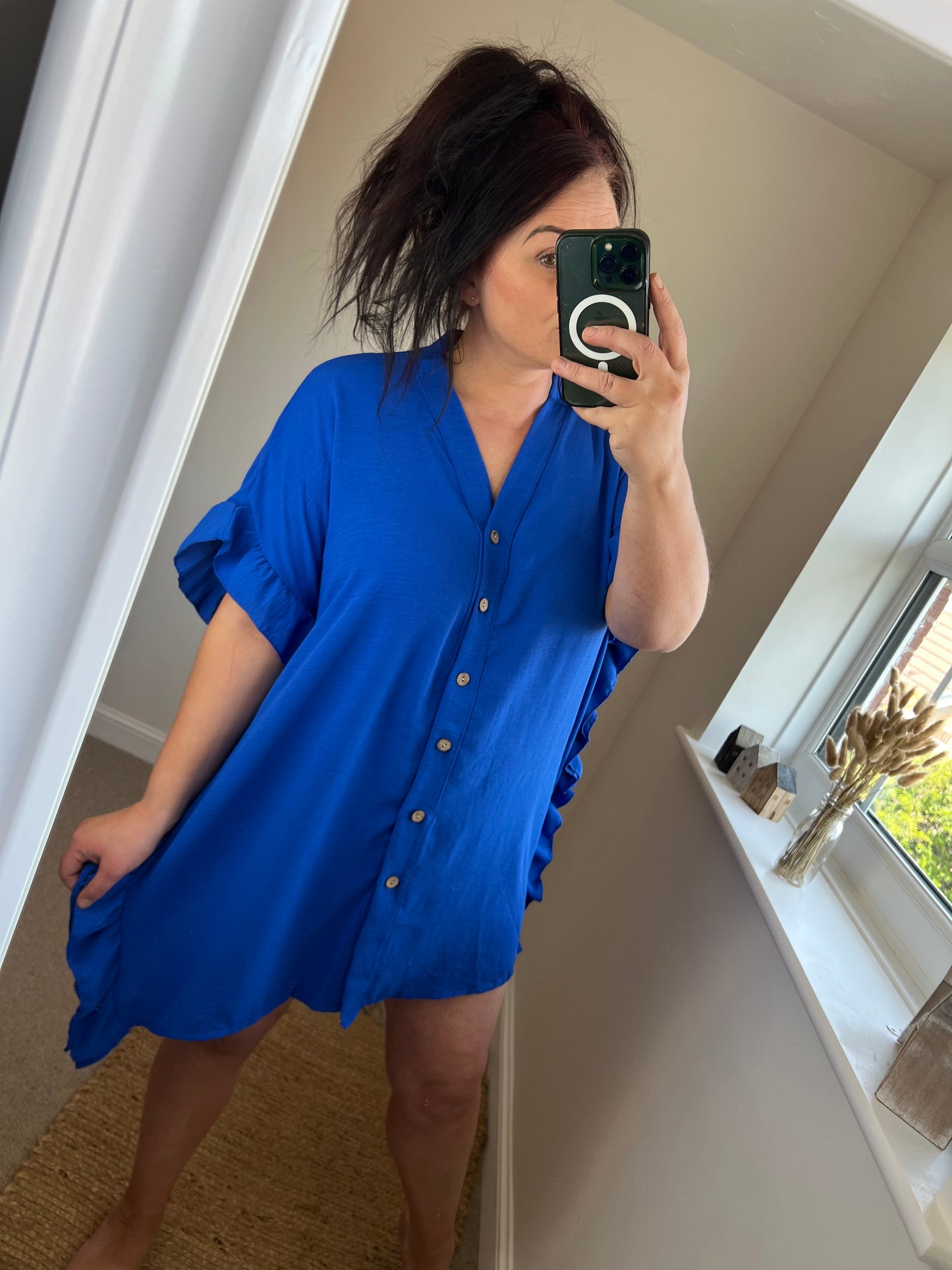 Frill Shirt Dress - Cobalt
