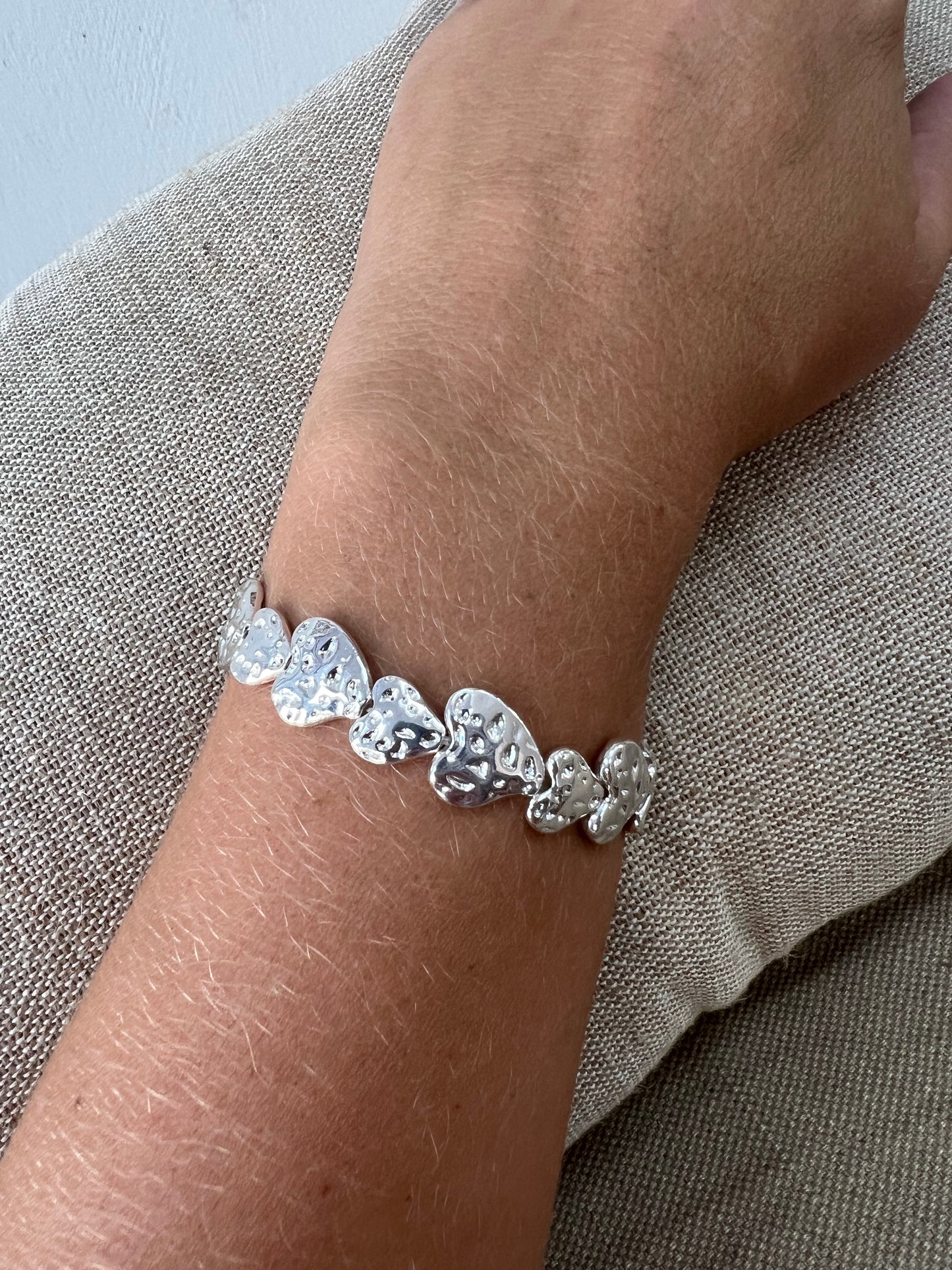 Jess & Lou Silver Plated Hammered Heart Bracelet