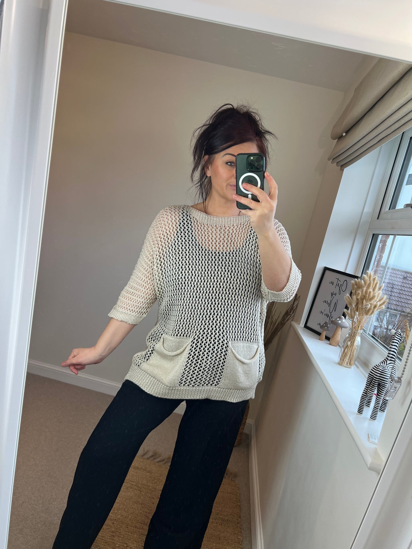 Crochet Pocket Top - Beige