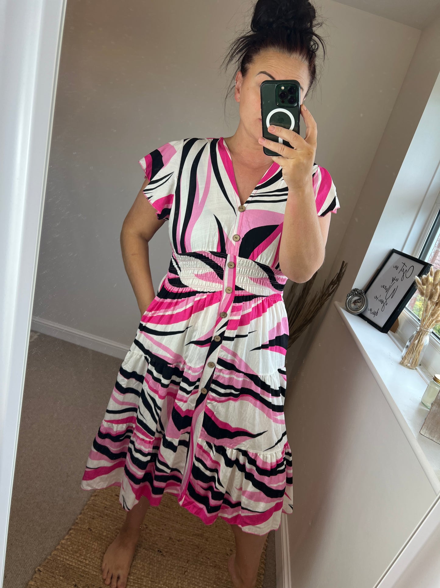 LOTTIE Midi Button Dress with Pockets - Cerise