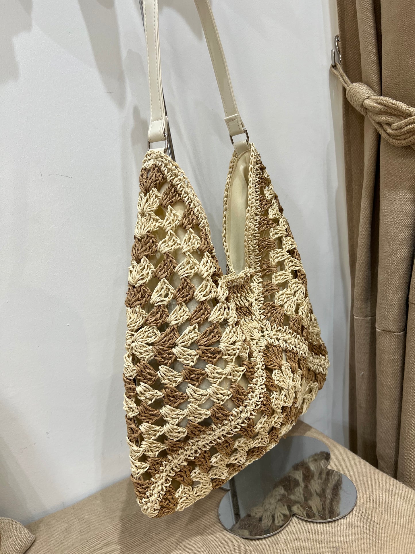 Straw Two Tone Bag - Beige