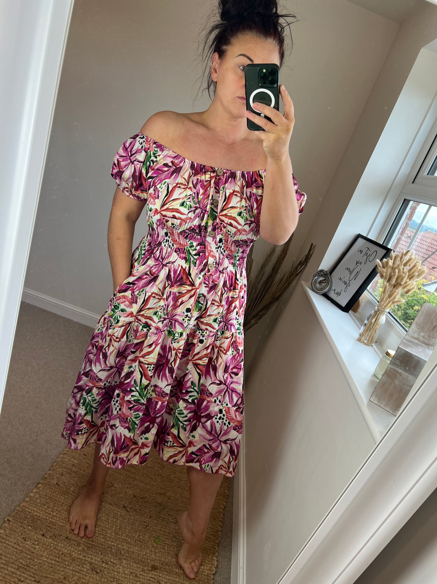 STEVIE Midi Button Dress with Pockets - Tropical