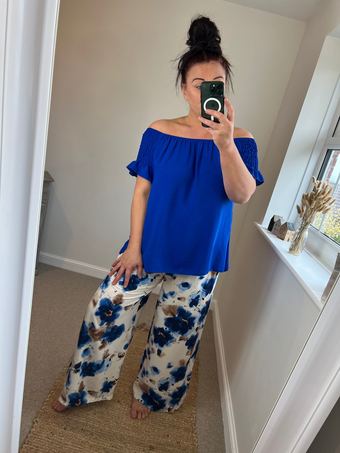Flower Wide Leg Trousers - Blue