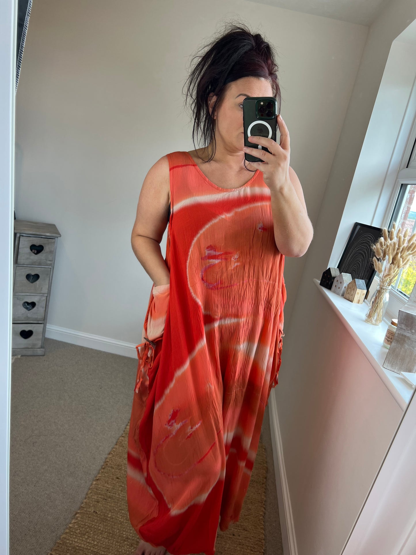 Drape Pocket Dress - Orange