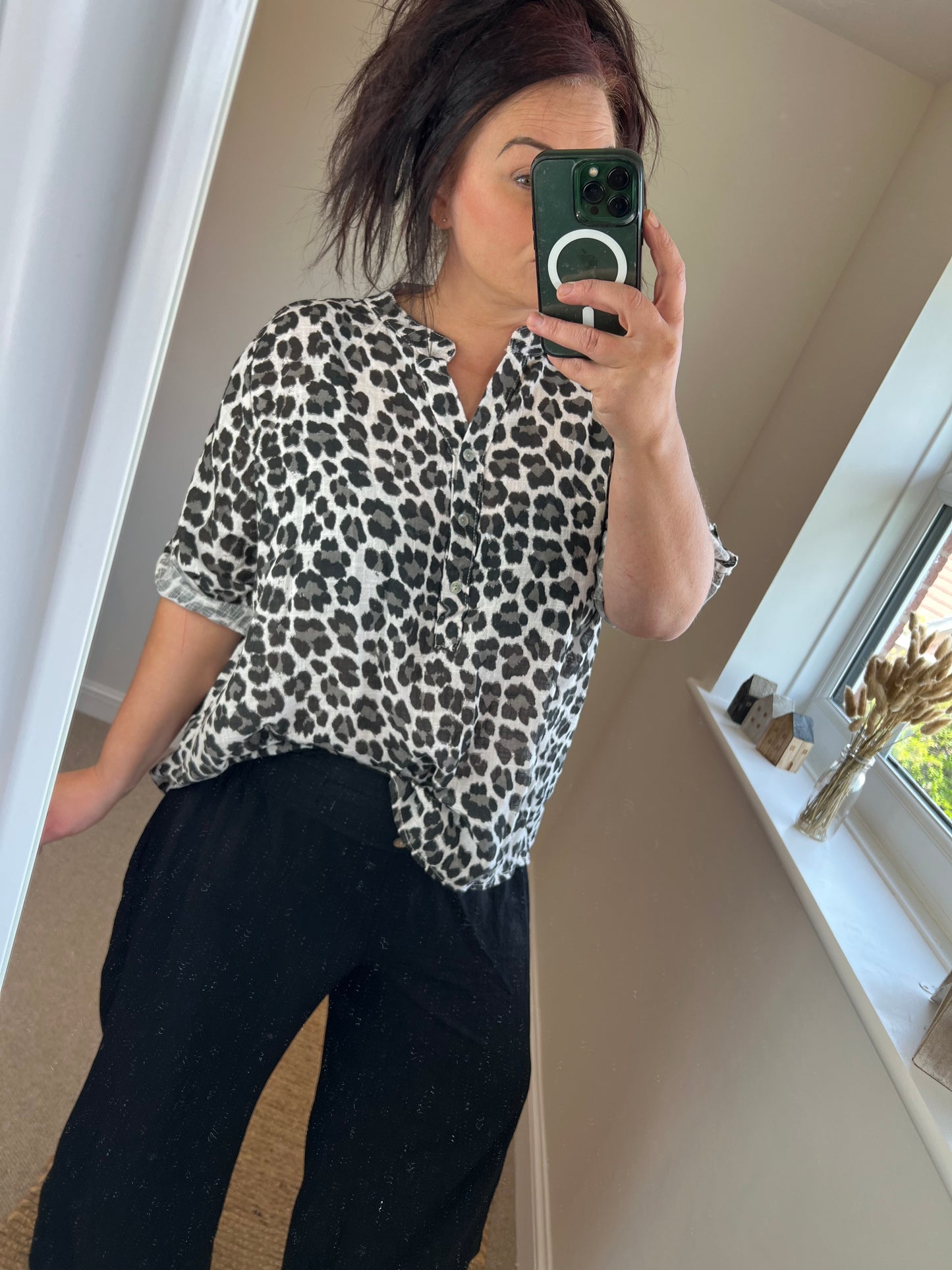 Embroidered Style Cotton Shirt - Black Leopard