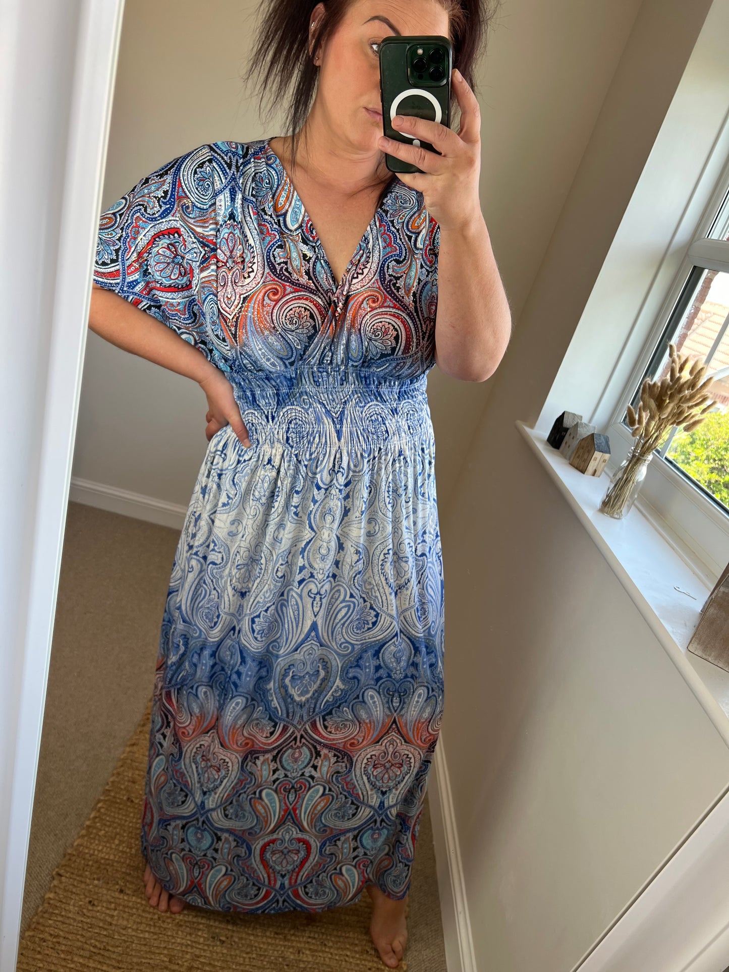 Slinky Mandala Grecian Dress - Cobalt