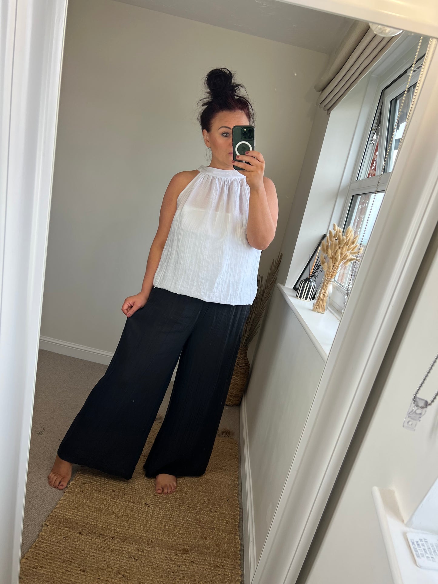 Crinkle Wide Leg Trousers - Black