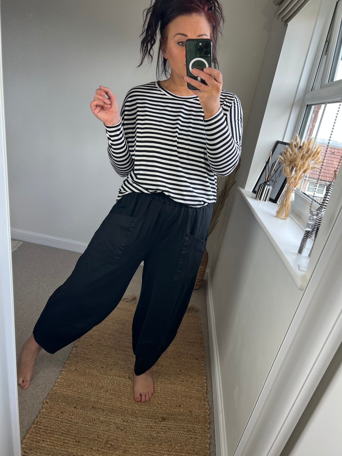 Jersey Barrel Leg Trousers - Black