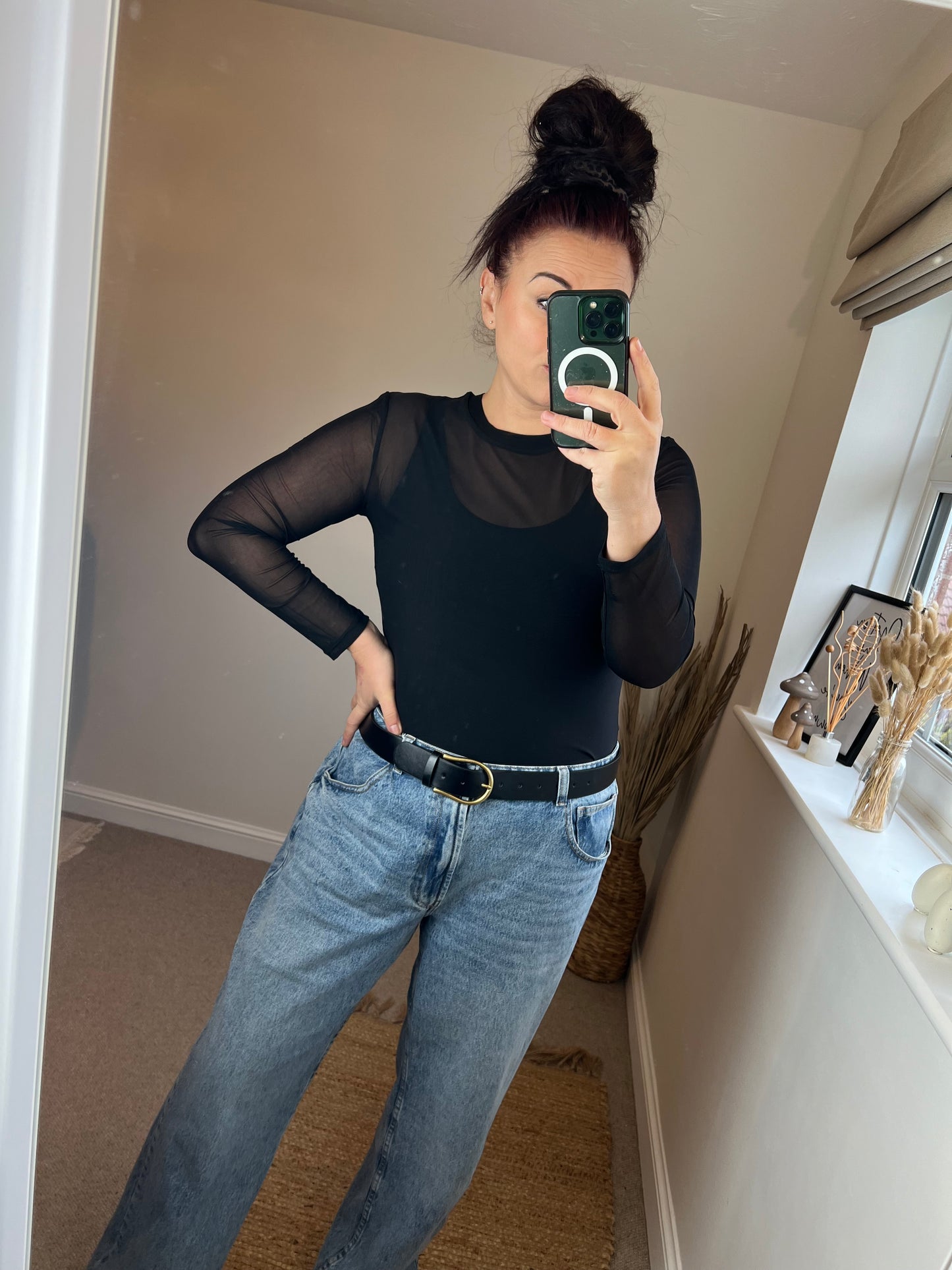 Mesh Long Sleeve Top - Black