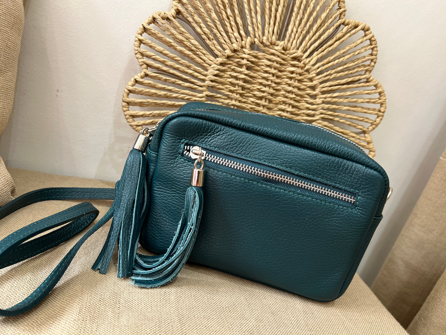 Leather Camera Bag - Teal