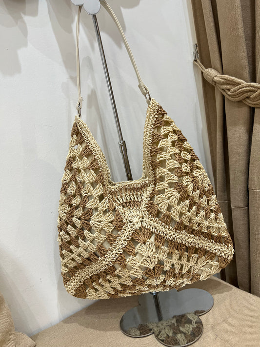 Straw Two Tone Bag - Beige