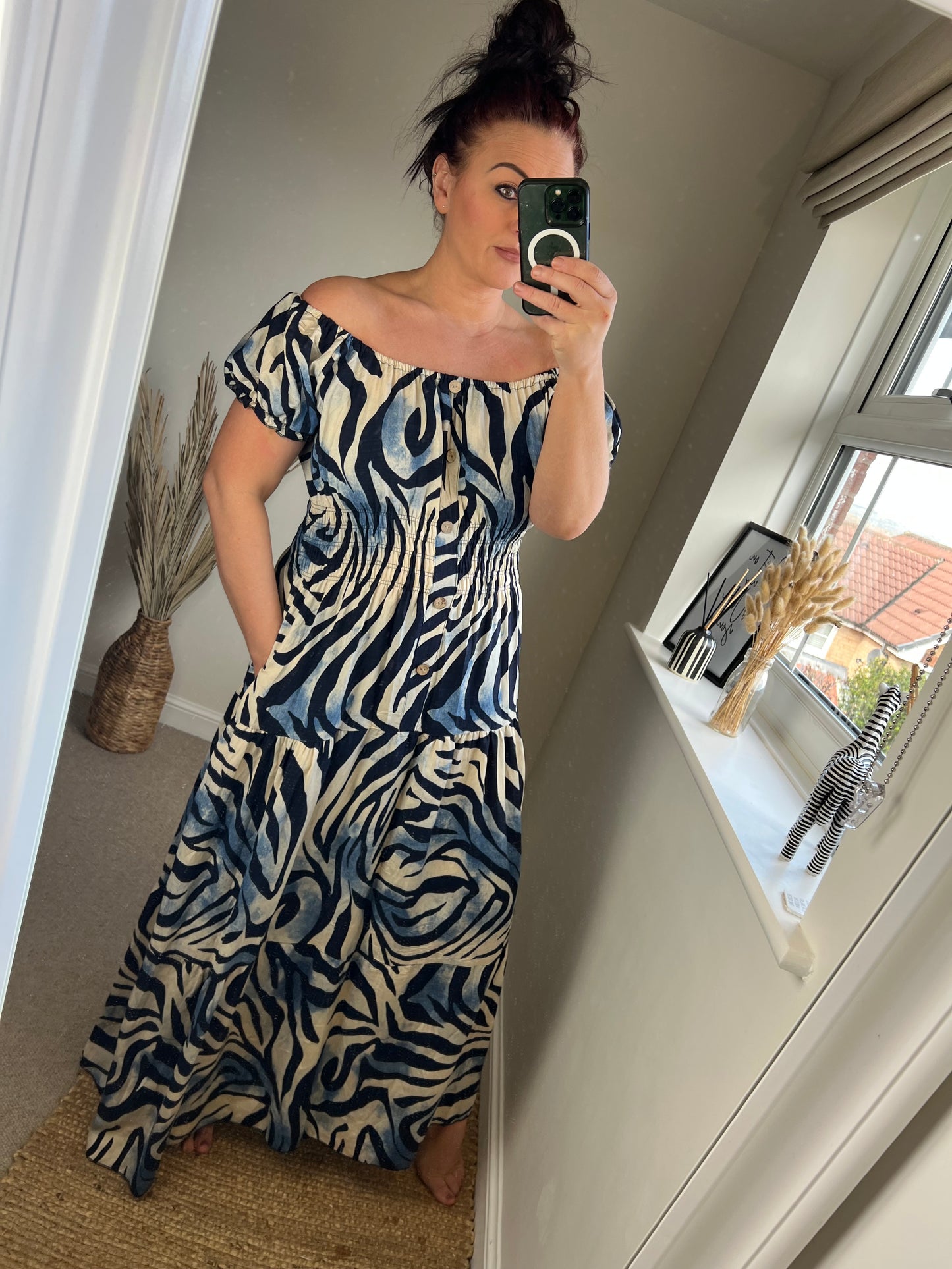 STEVIE Maxi Button Dress with Pockets - Zebra Navy