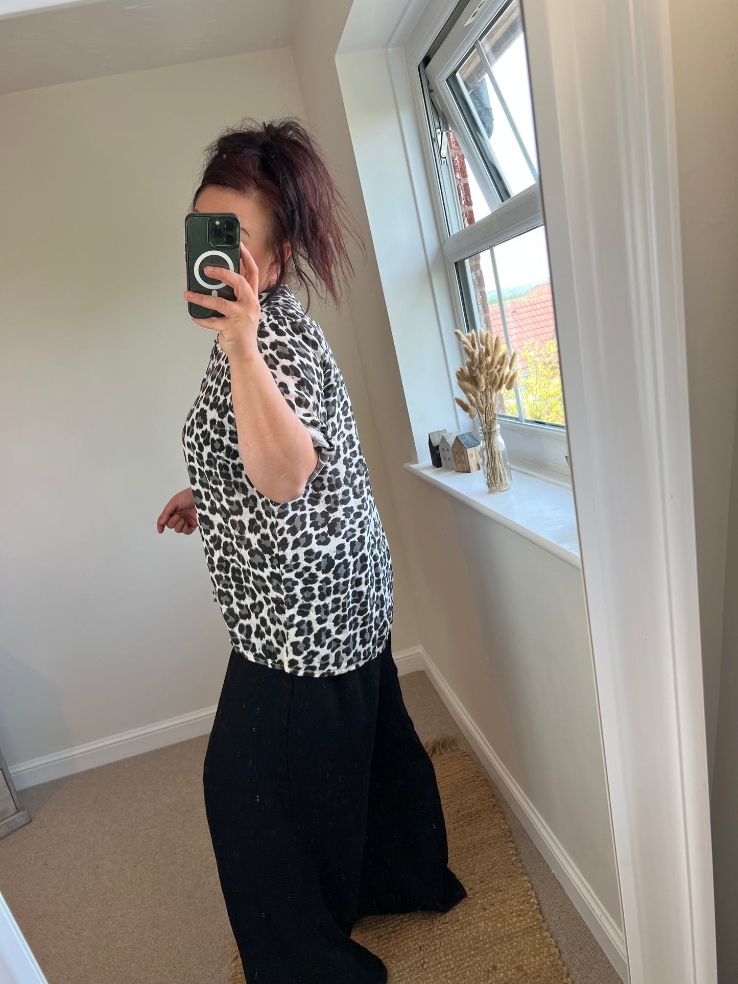 Embroidered Style Cotton Shirt - Black Leopard