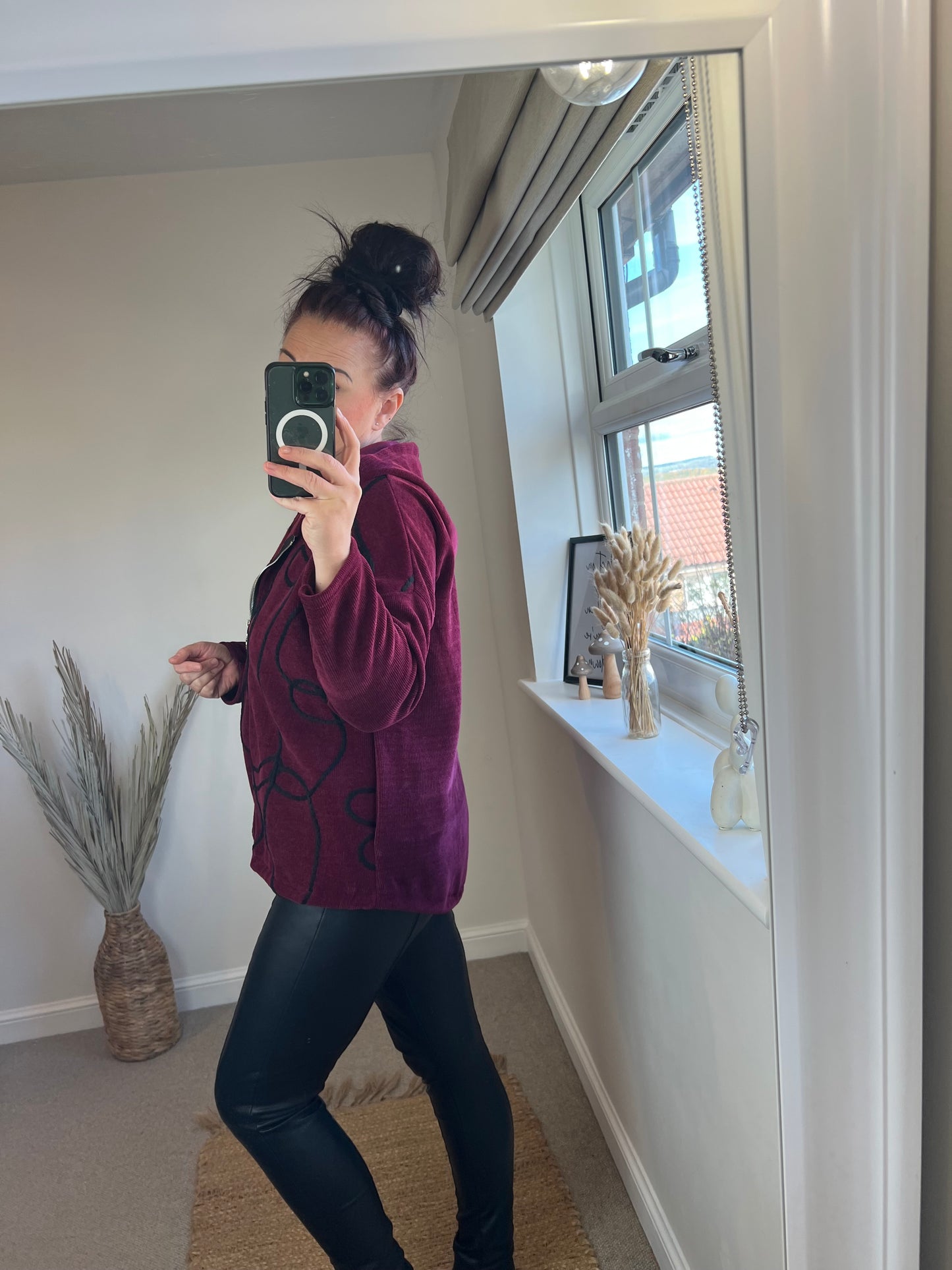 Cord Zipped Hoodie - Wine