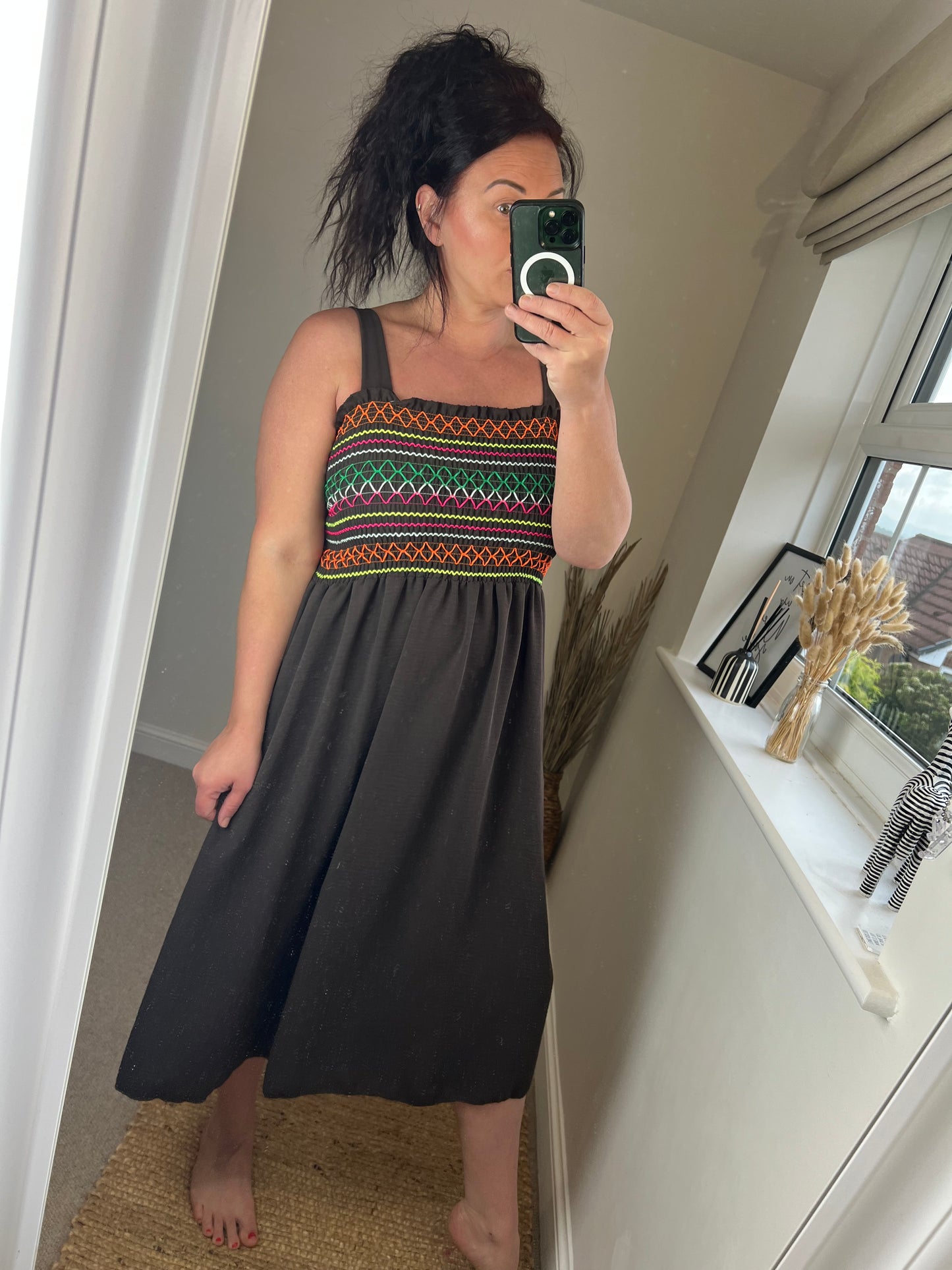 Shirred Bust Midi Dress - Chocolate