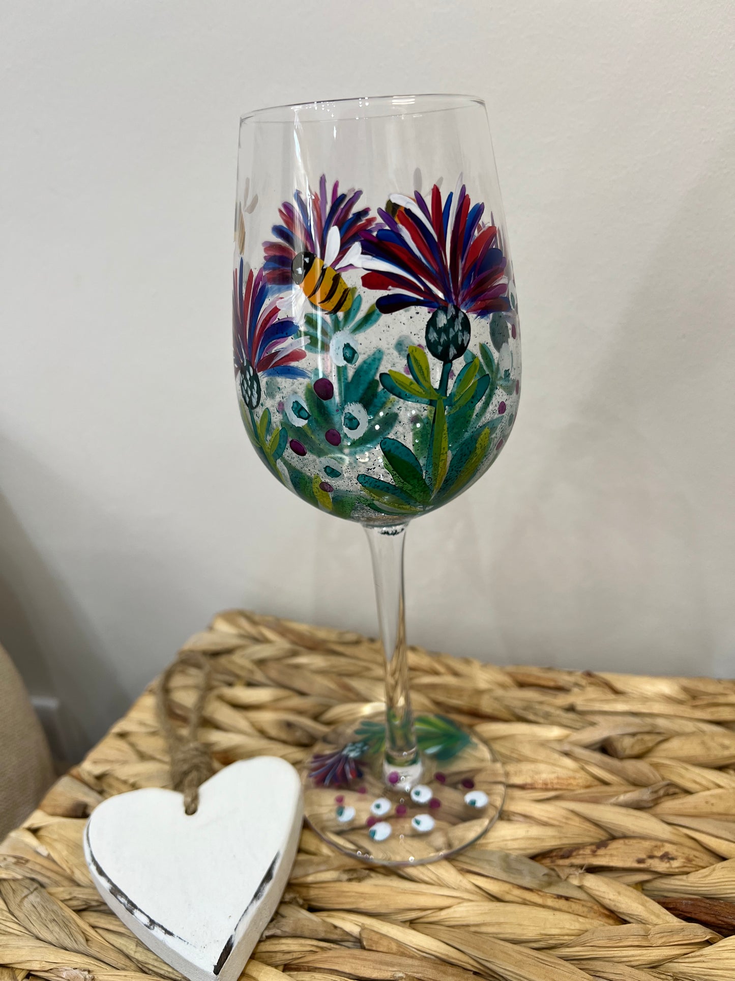 Hand Painted Wine Glass - Thistle & Bees