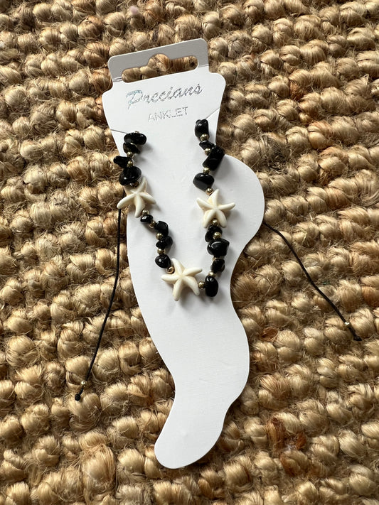 Adjustable Anklet Bracelet - Black Starfish