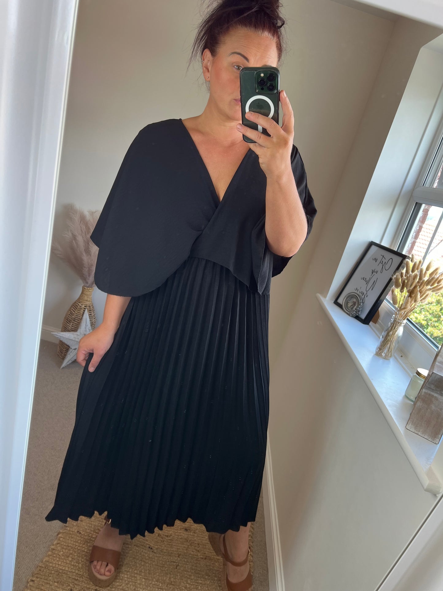 Pleated Cape Dress - Black