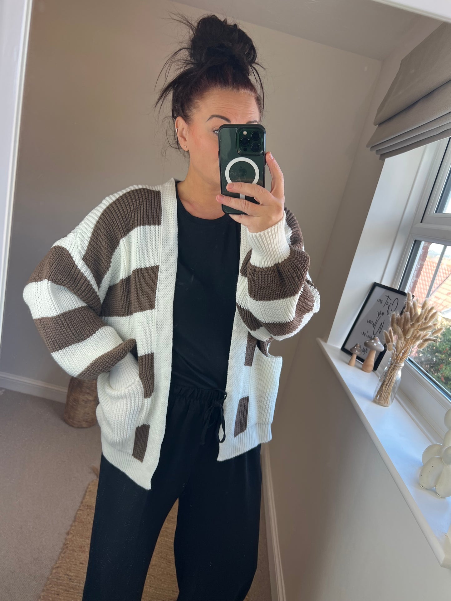 Stripe Chunky Cardigan - Taupe