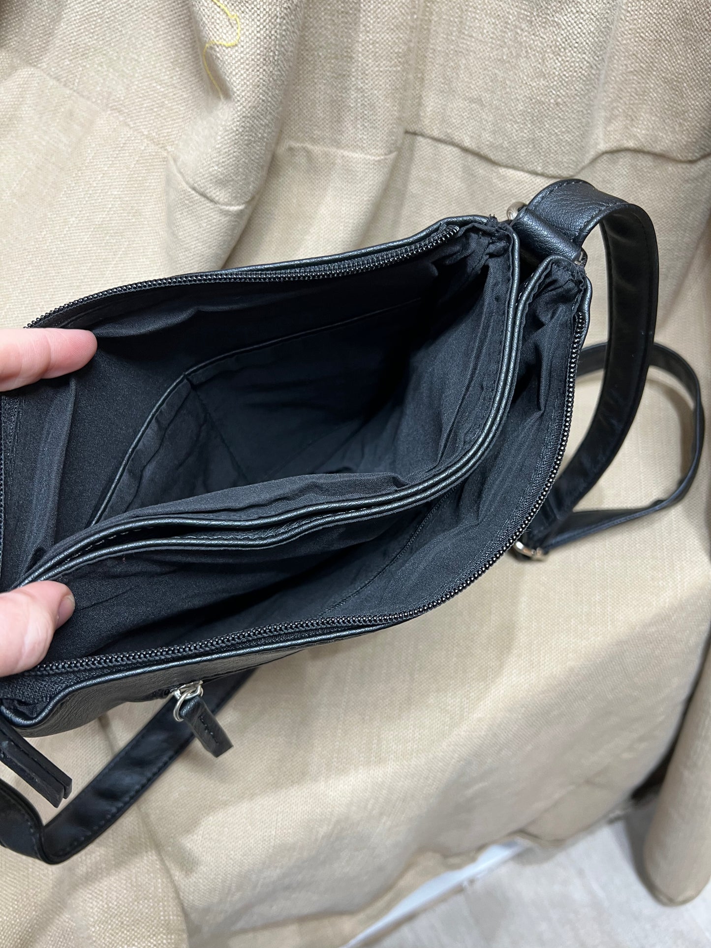 Tri Compartment Crossbody Bag - Black