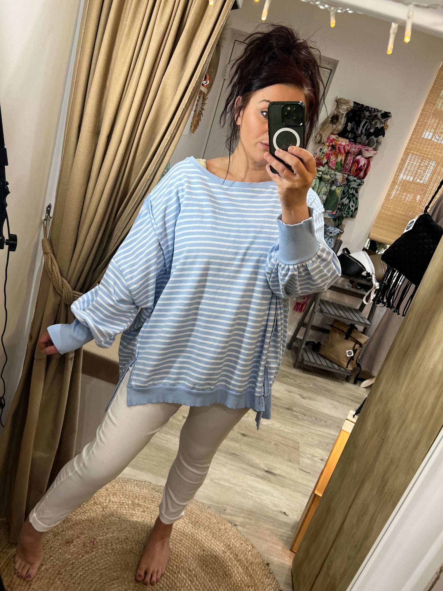 Oversized Stripe Sweatshirt - Blue