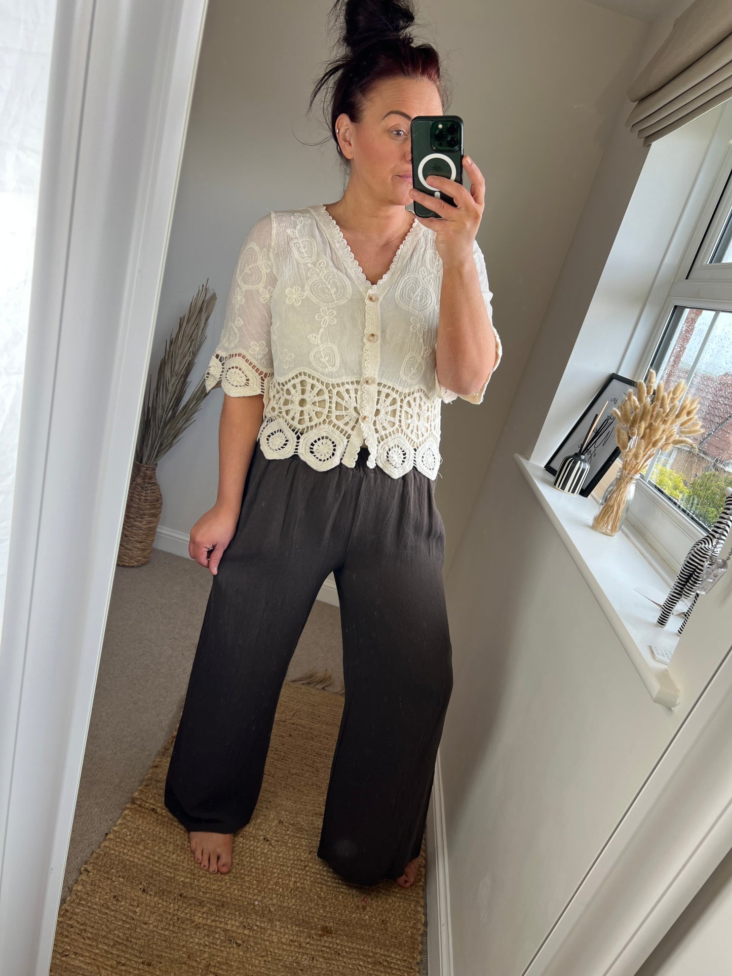 Wide Leg Linen Trousers - Chocolate