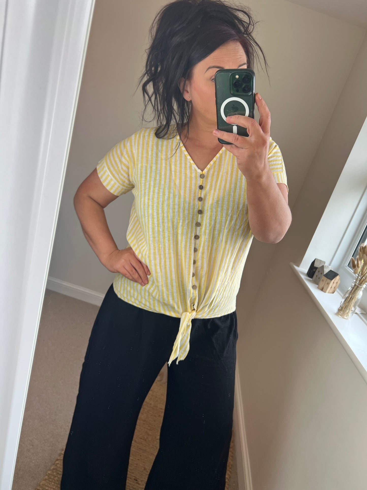Cotton Tie Front Stripe Top - Lemon