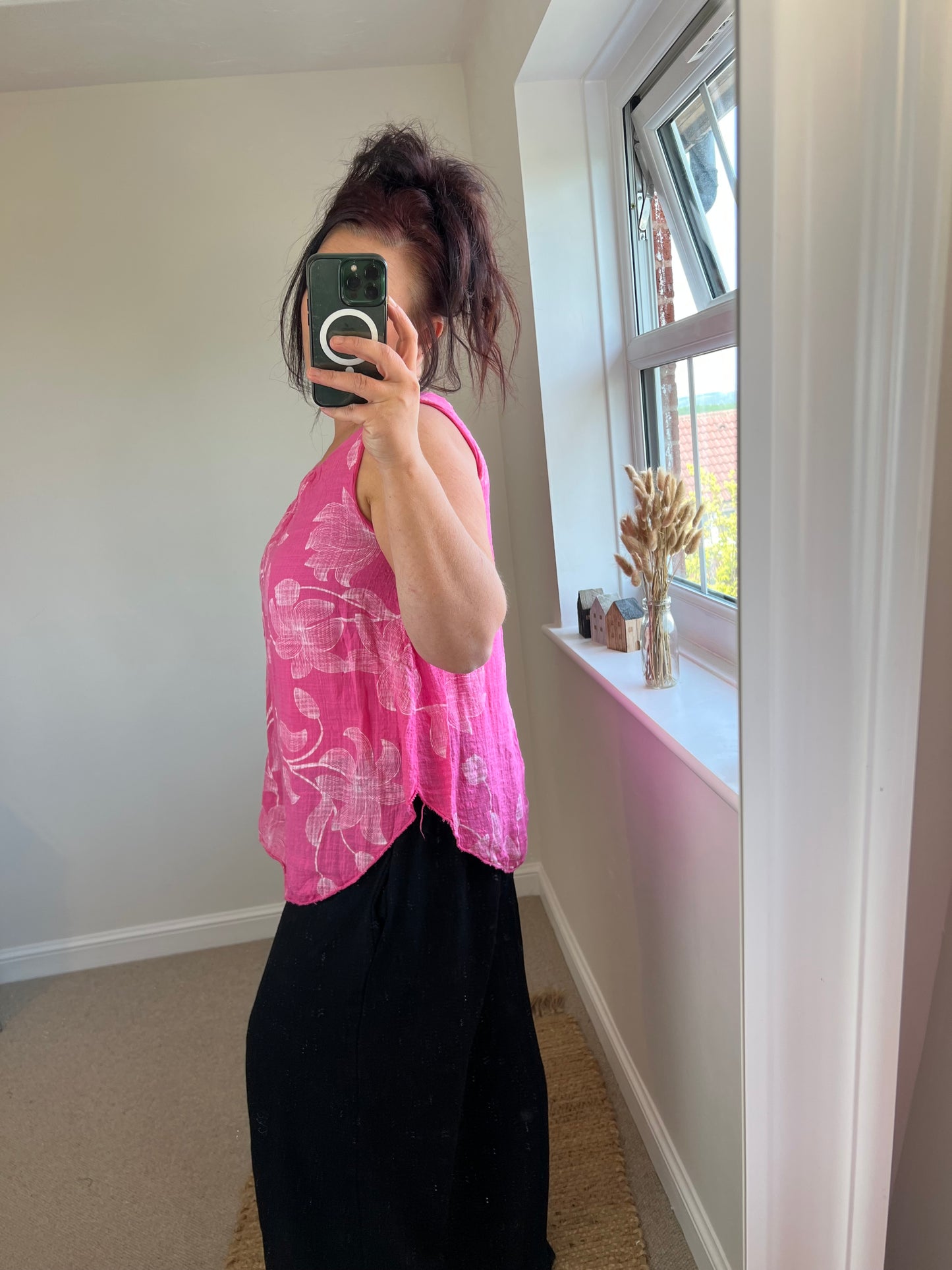 Cotton Overlay Vest Top - Cerise