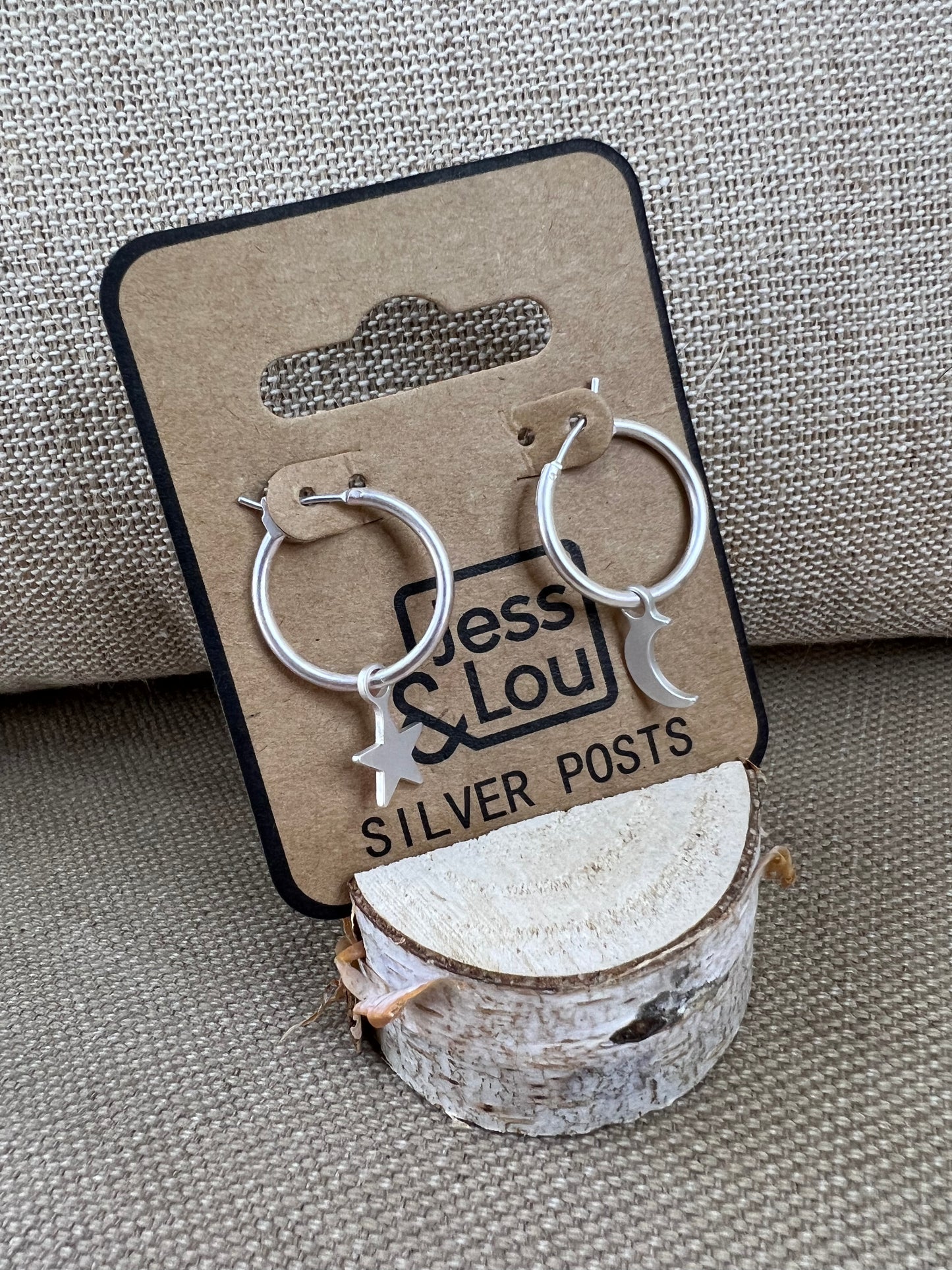 Jess & Lou Silver Plated Huggie Moon & Star Earrings