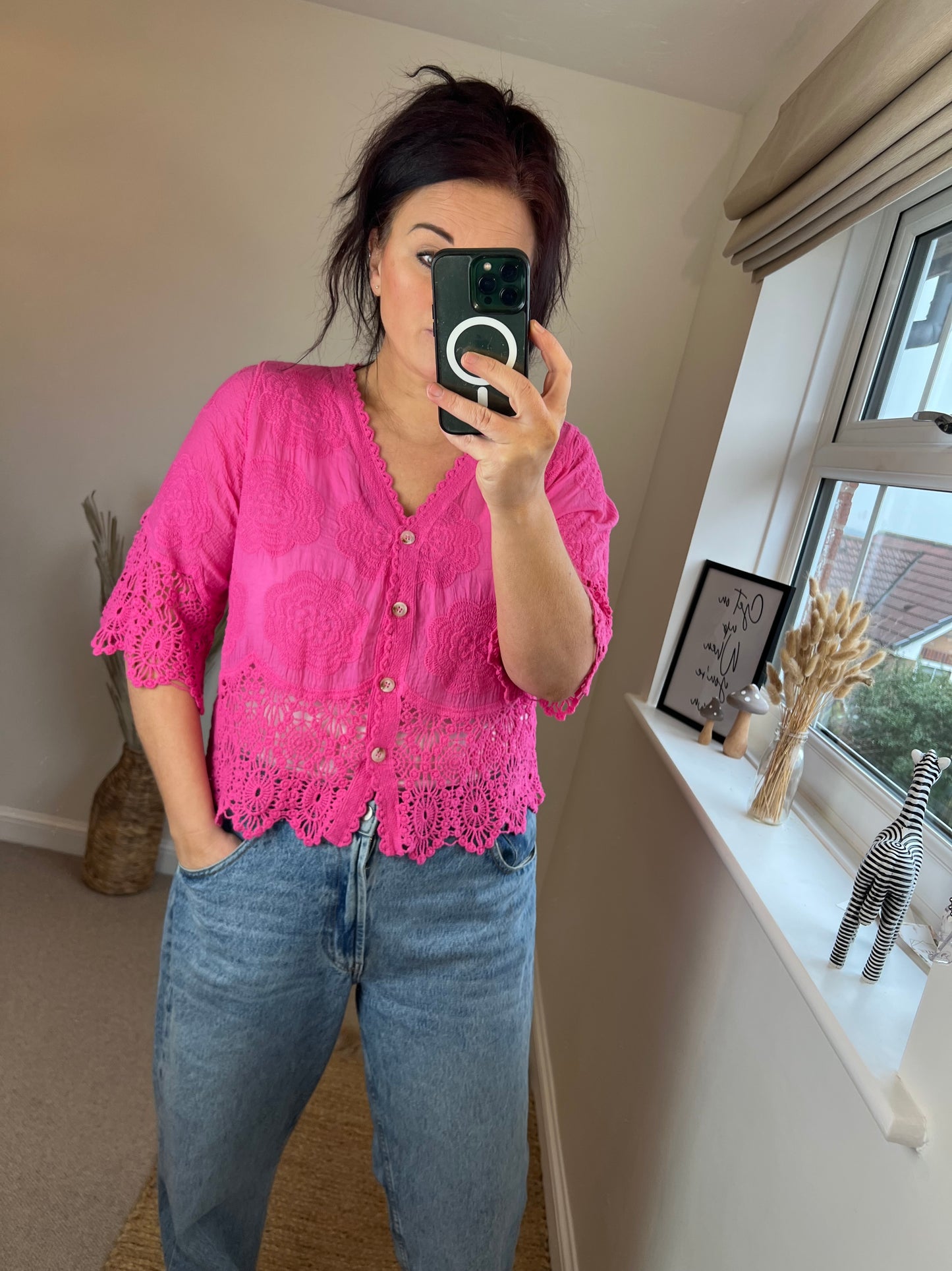 Crochet Lace Cardi - Cerise