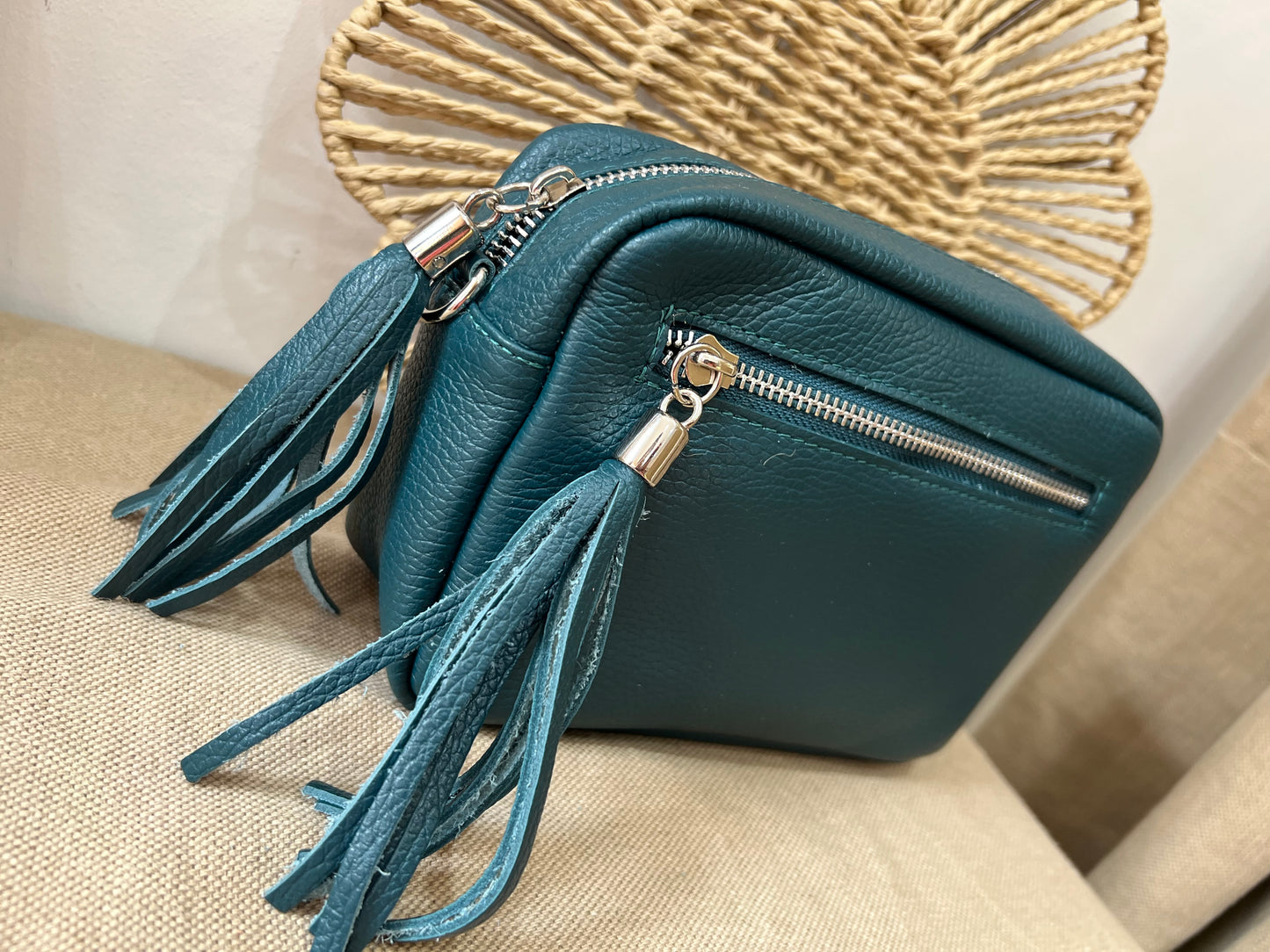 Leather Camera Bag - Teal