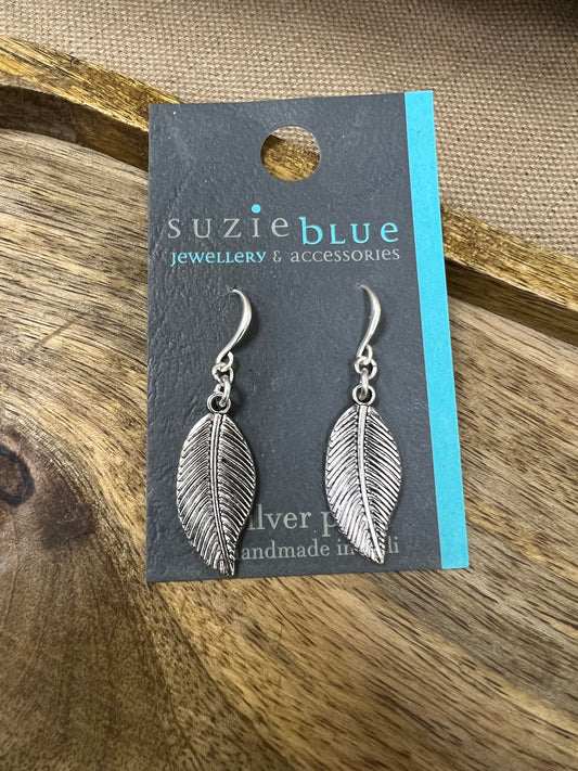Suzie Blue Silver Plated Leaf Earrings