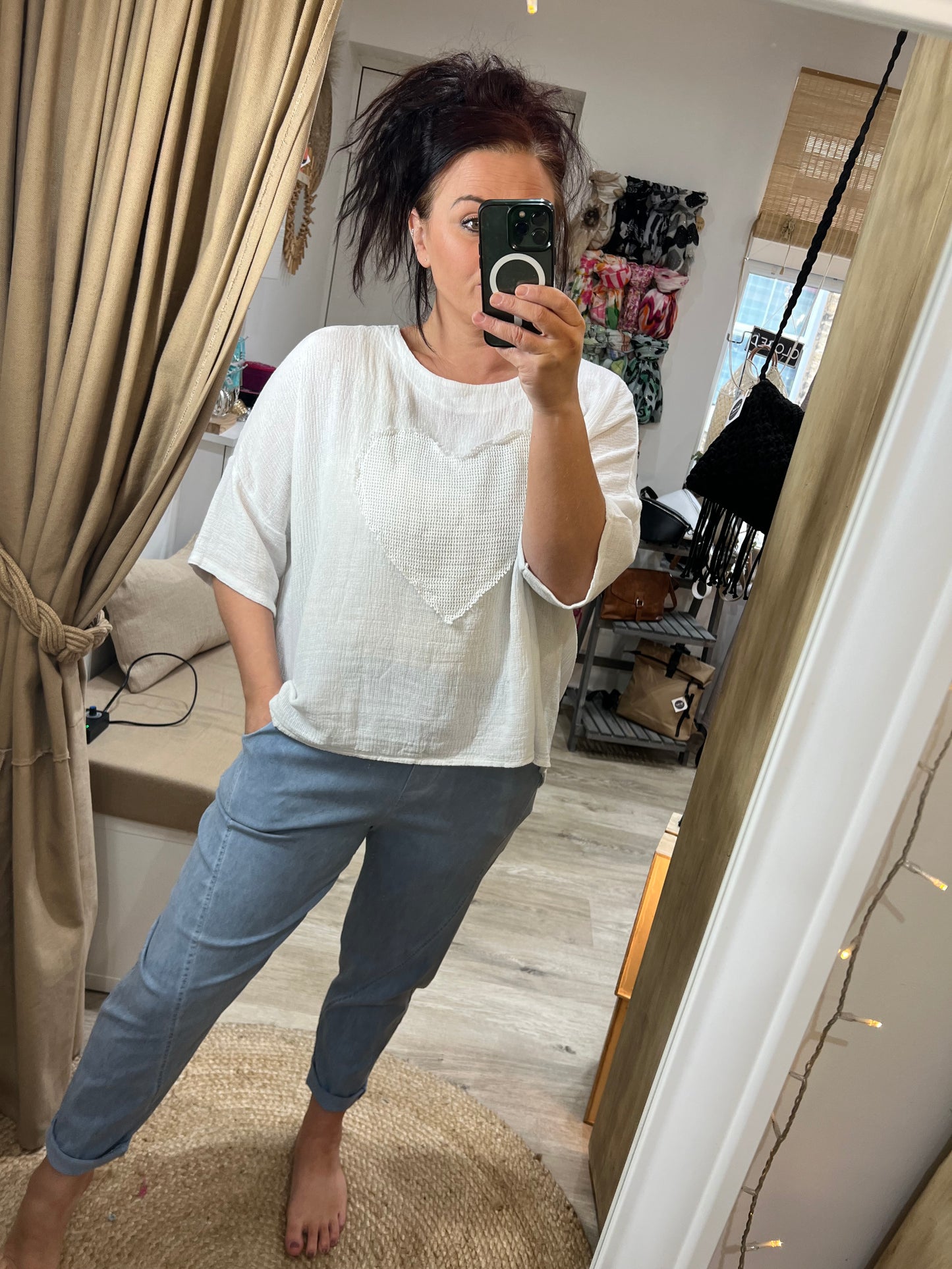 Waffle Heart Top - White