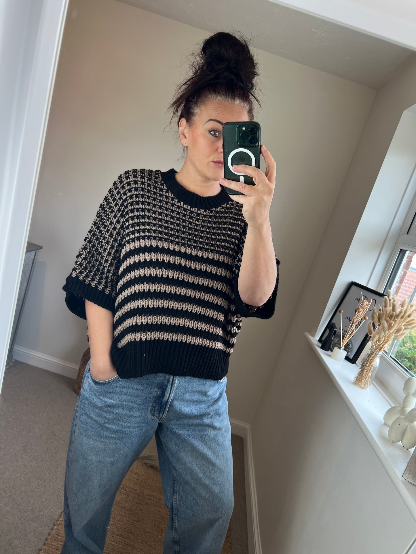 Chunky Knit Stripe Jumper - Black/Mocha