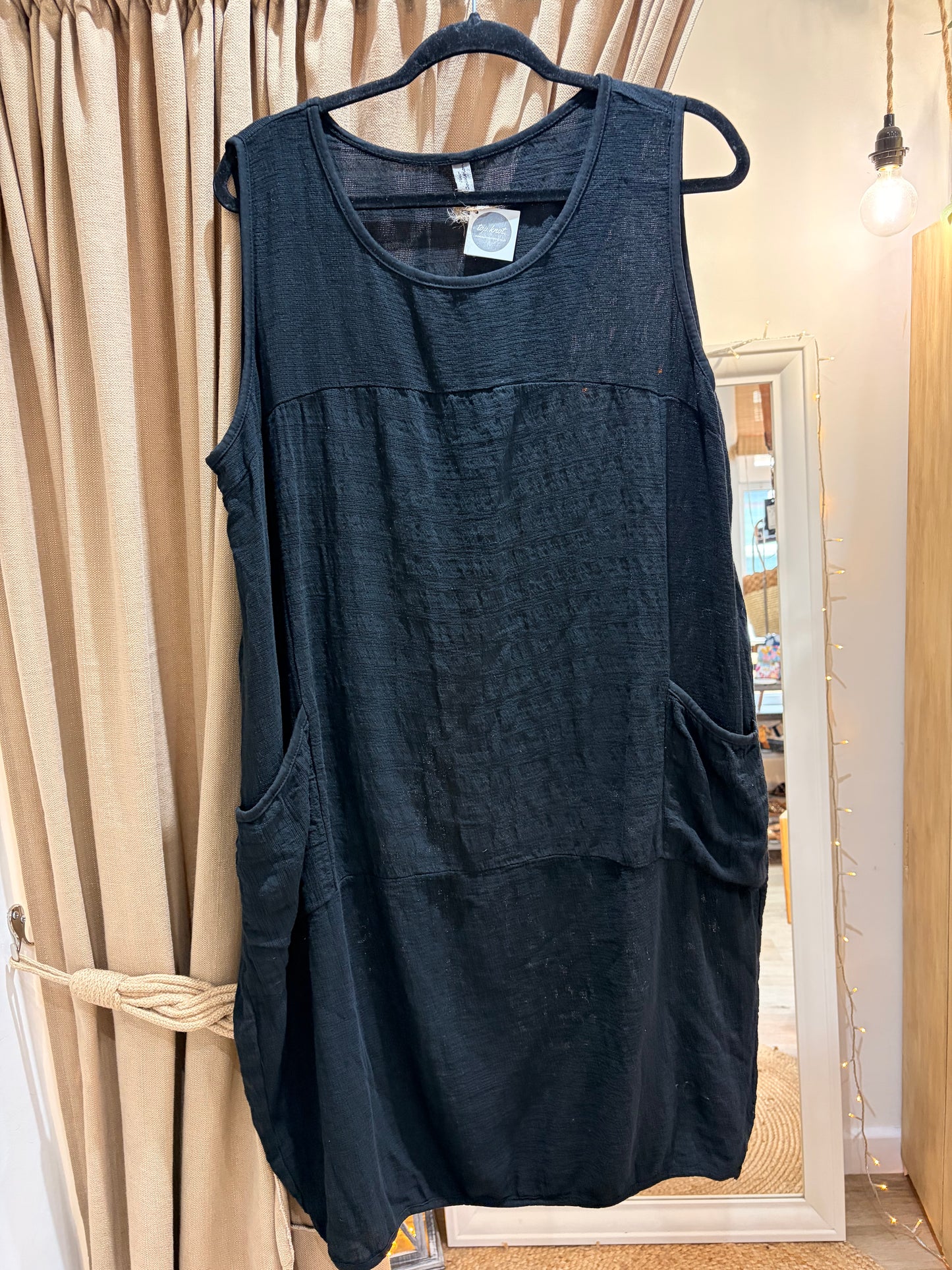 Cocoon Linen Mix Dress - Black