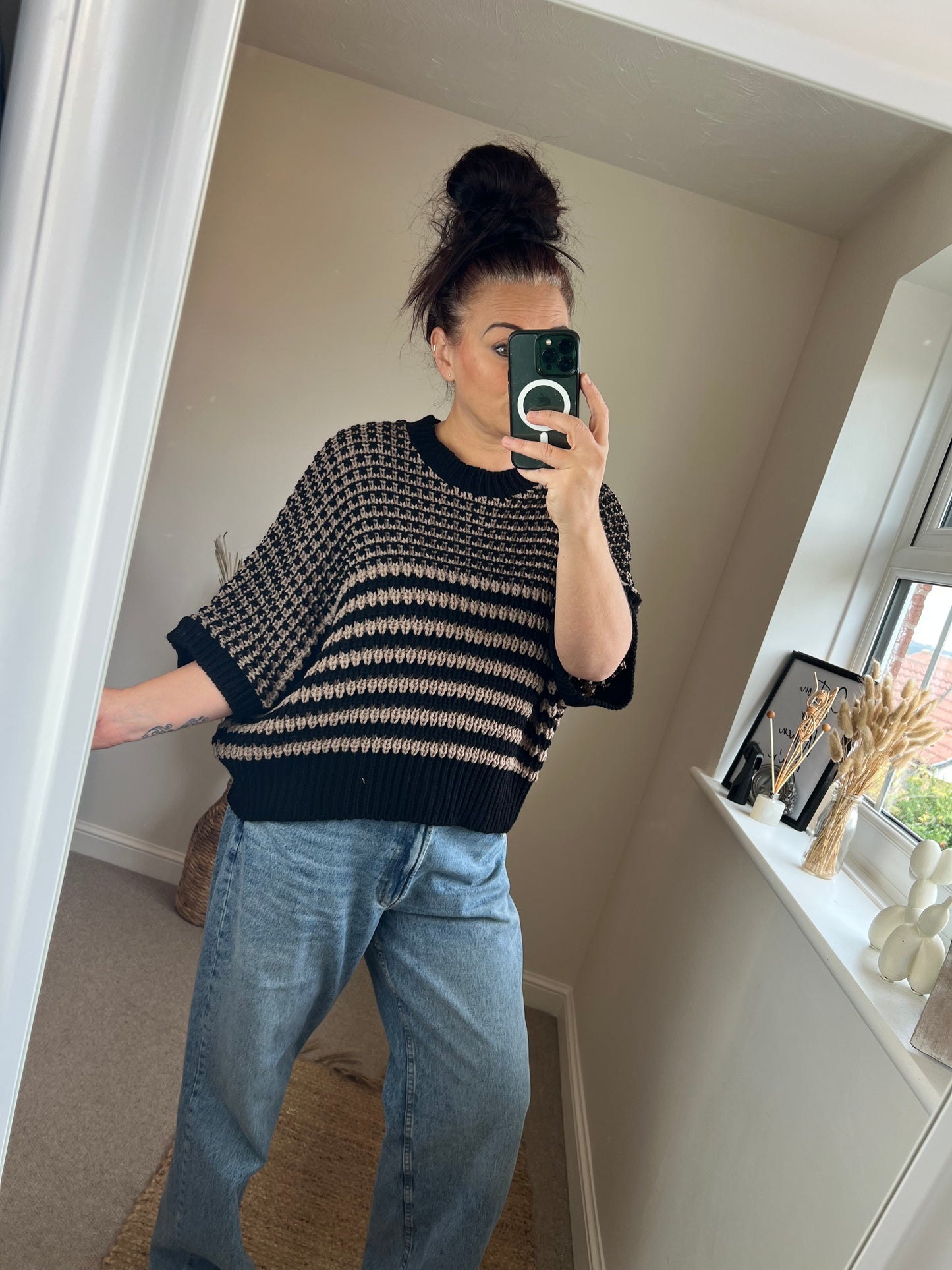Chunky Knit Stripe Jumper - Black/Mocha