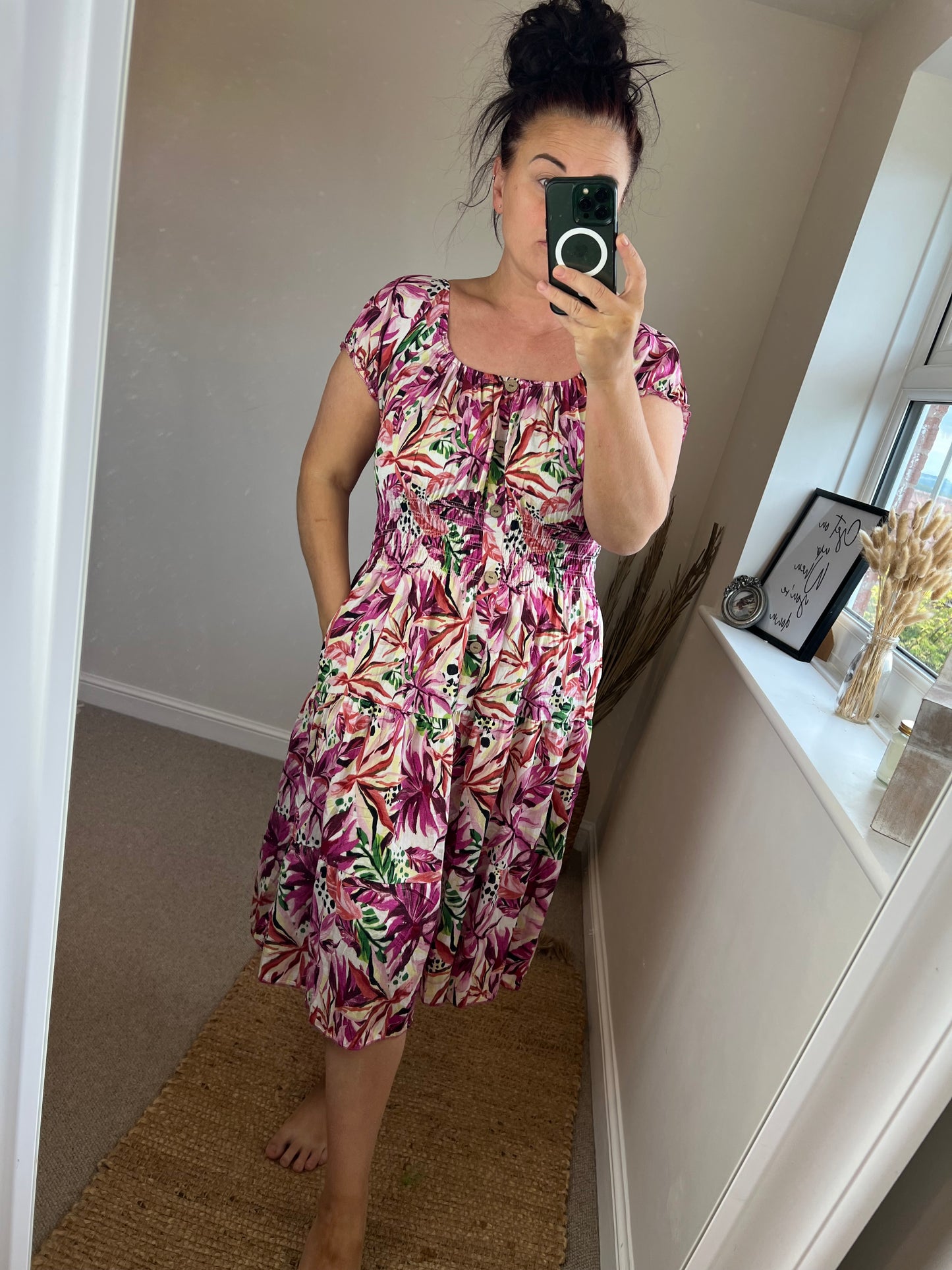 STEVIE Midi Button Dress with Pockets - Tropical