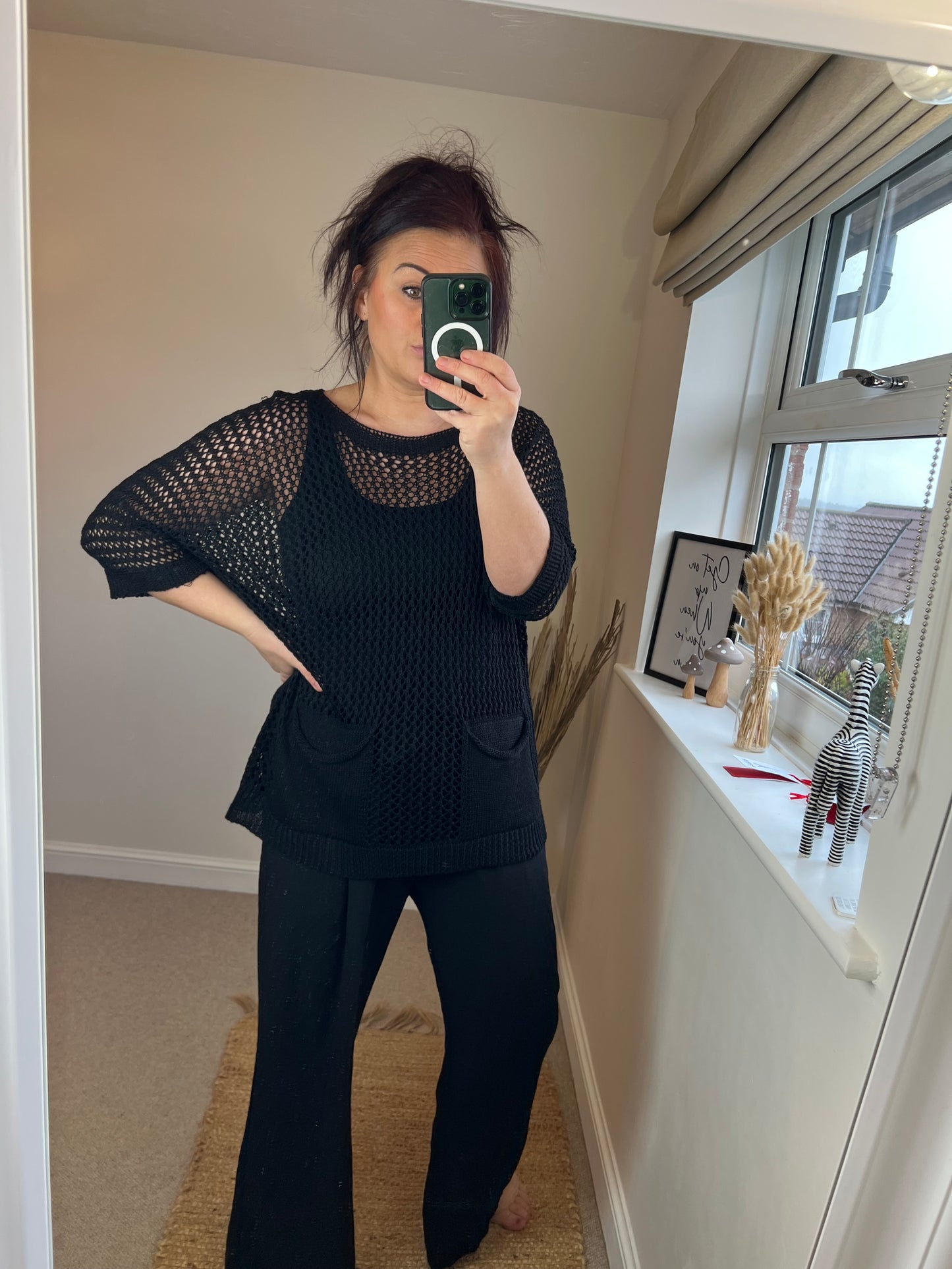 Crochet Pocket Top - Black