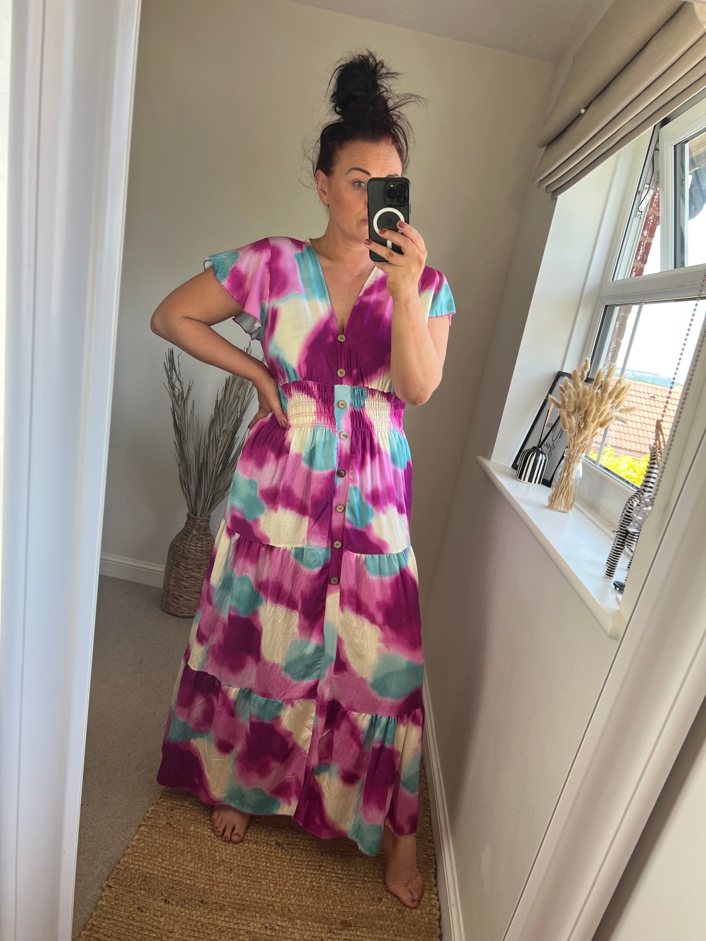 LOTTIE Maxi Button Dress with Pockets - Magenta