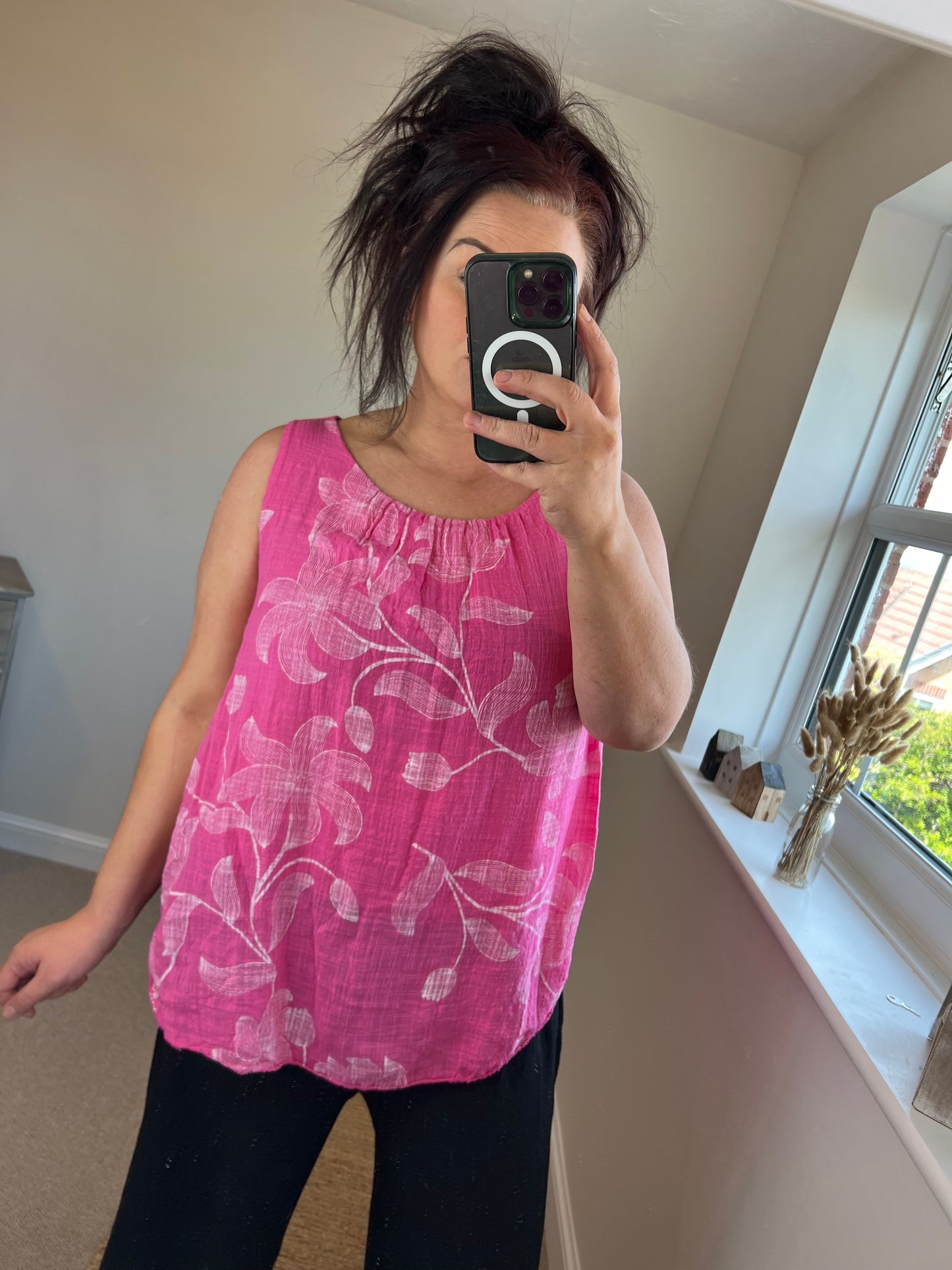 Cotton Overlay Vest Top - Cerise
