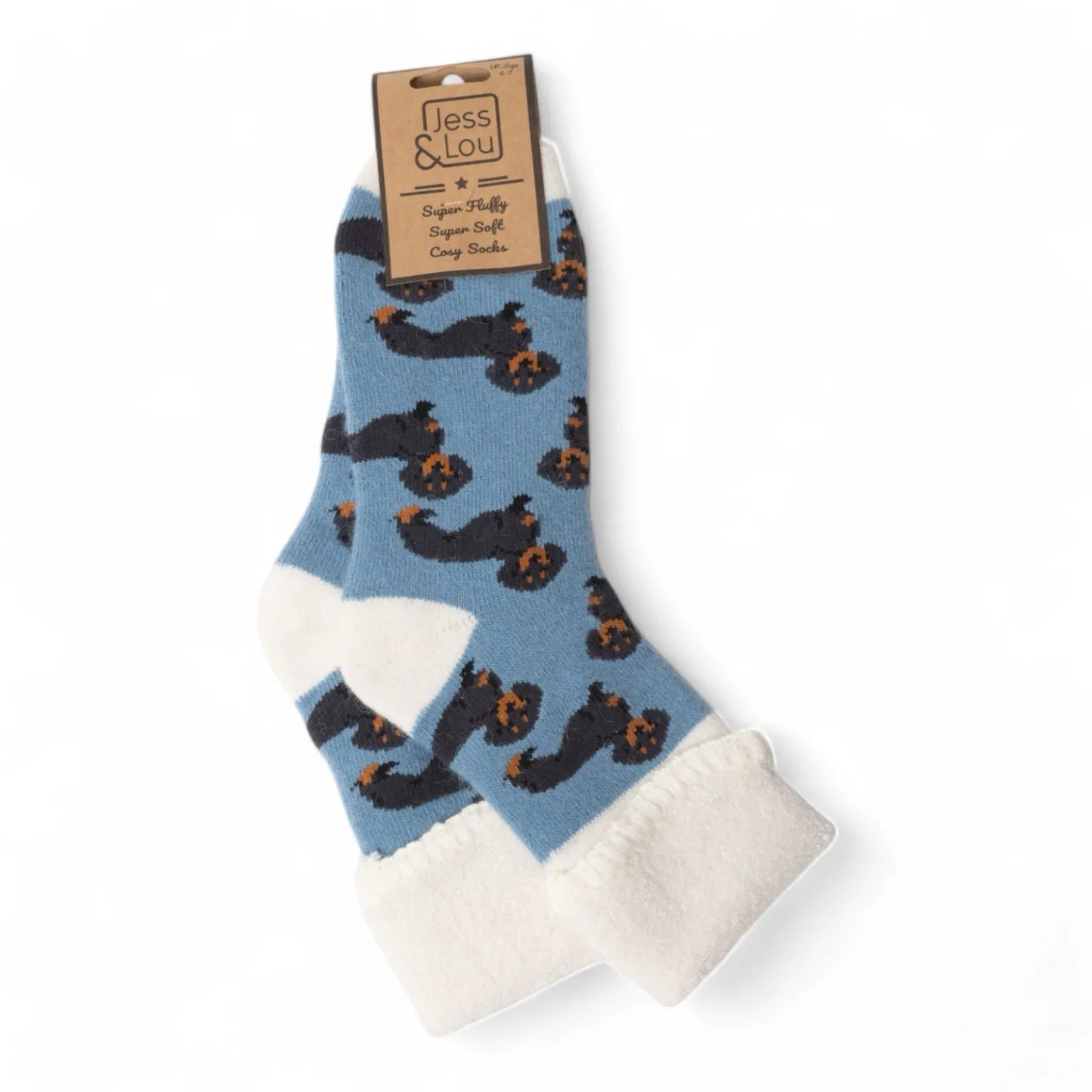 Jess & Lou Cozy Cuff Socks - Dachshund Blue