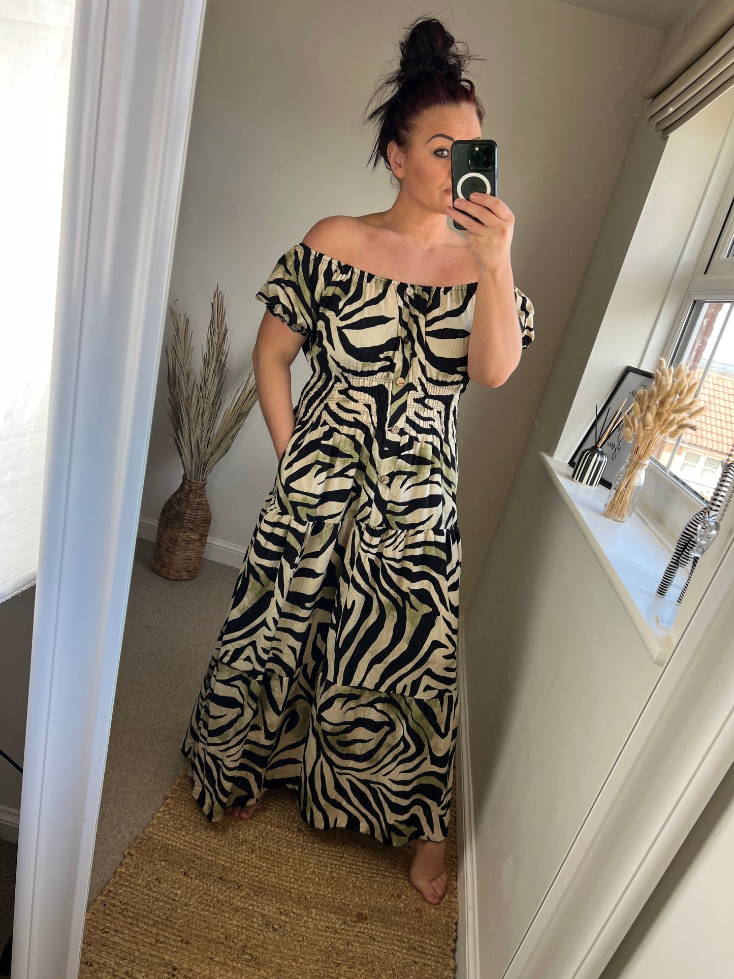 STEVIE Maxi Button Dress with Pockets - Zebra Black