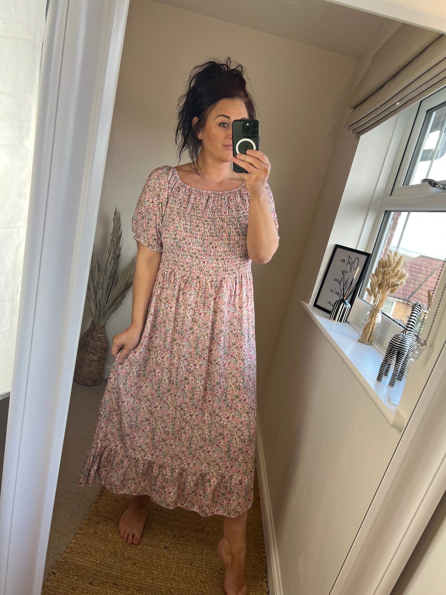 Shirred Bust Dress - Ditsy Pink