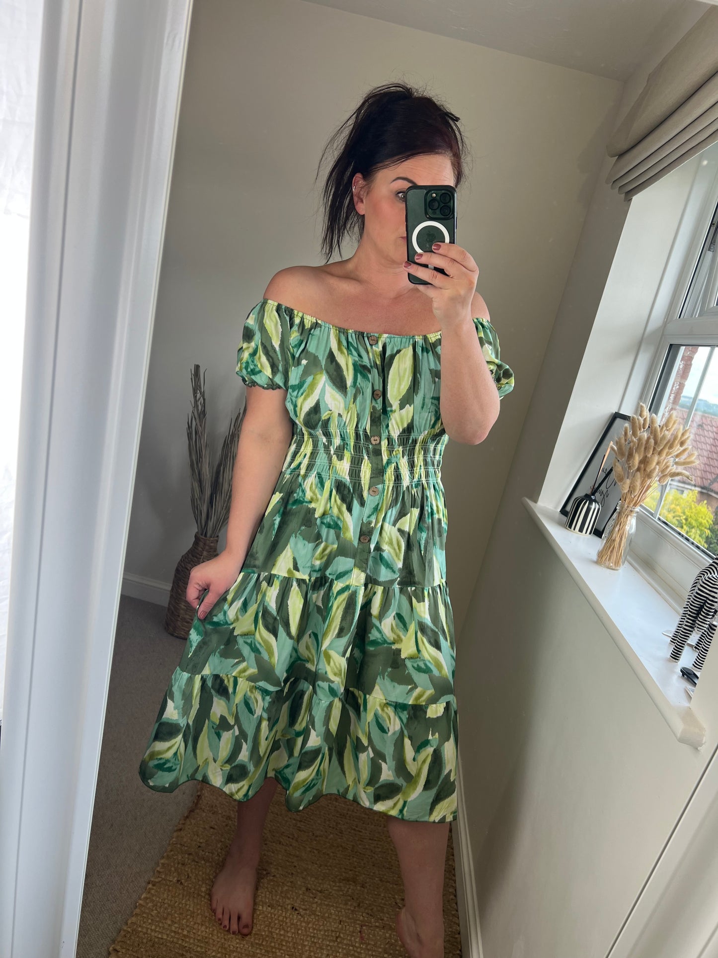 STEVIE Midi Button Dress - Green