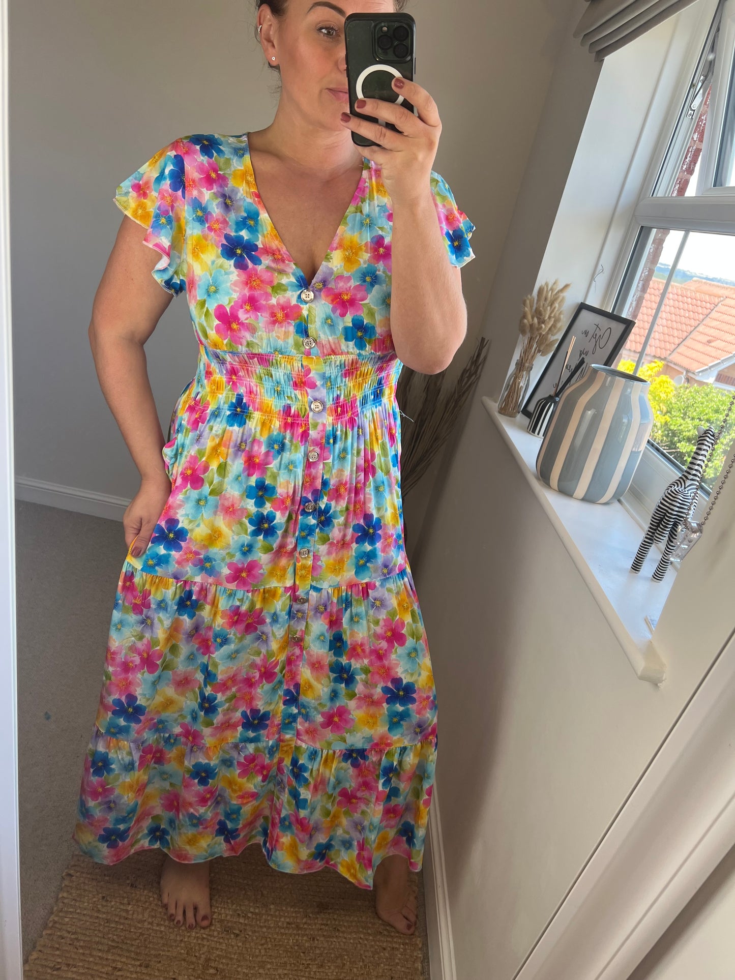 LOTTIE Maxi Button Dress with Pockets - Bright Flowers