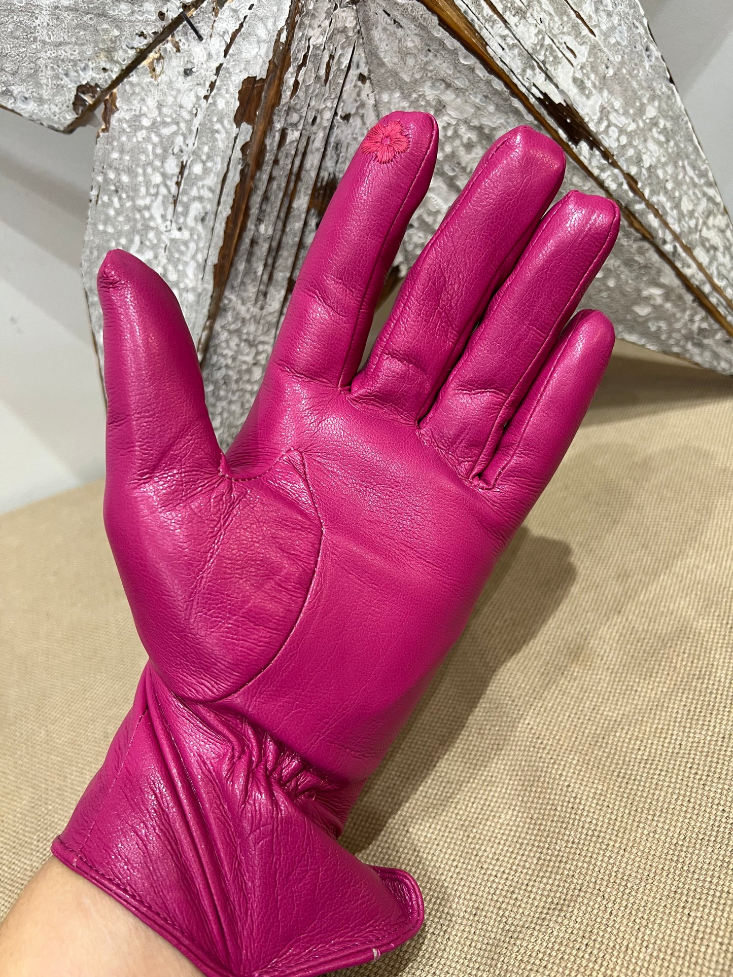 Faux Leather Gloves - Cerise